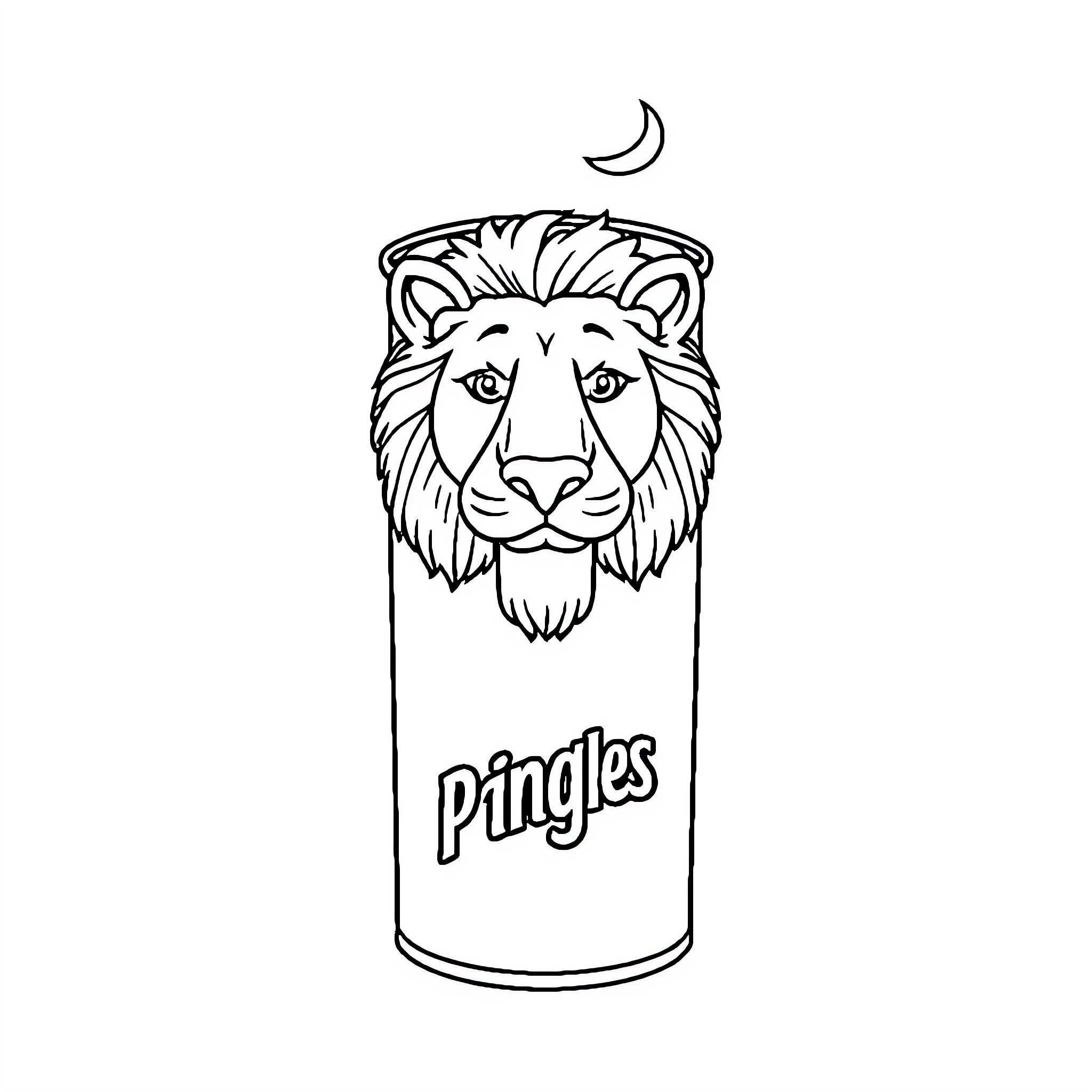 Pringles lion can with crescent moon Coloring Page (free black-and-white line drawing printable PDF for all, from beginners to advanced learners, including children, teens, adults, and seniors)