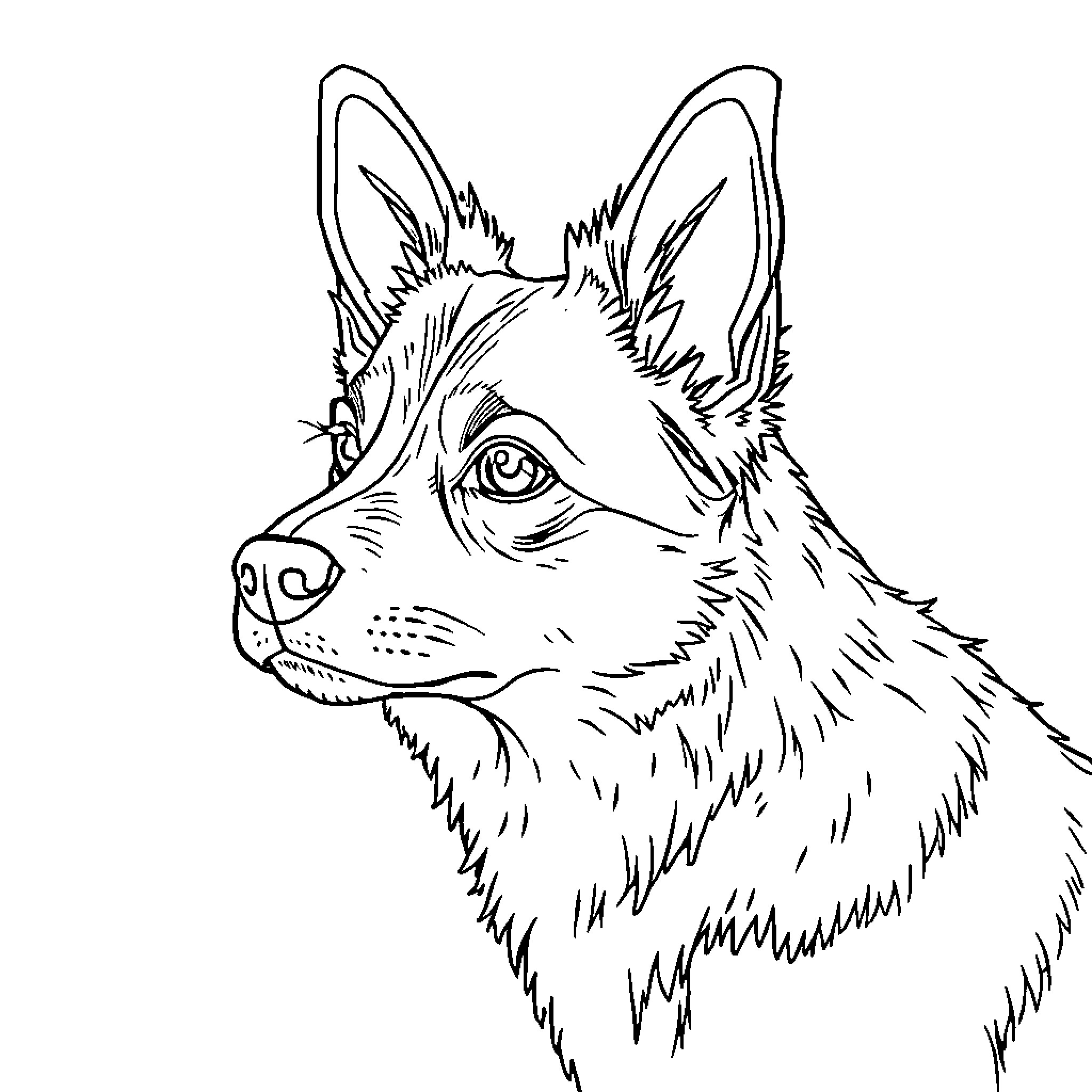 Dog in pensive expression Coloring Page (free black-and-white line drawing printable PDF for all, from beginners to advanced learners, including children, teens, adults, and seniors)