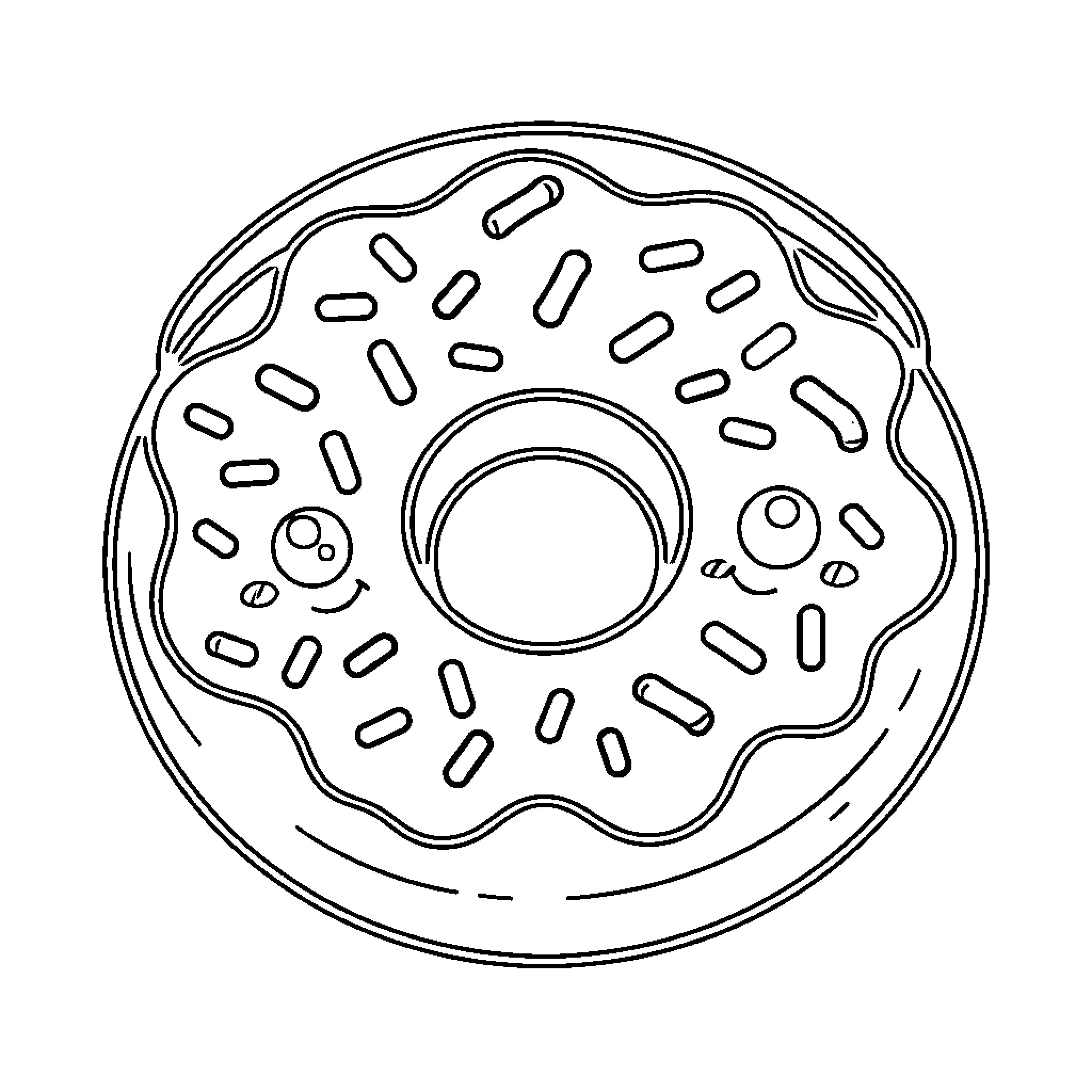 Donut topped with sprinkles and frosting Coloring Page (free black-and-white line drawing printable PDF for all, from beginners to advanced learners, including children, teens, adults, and seniors)