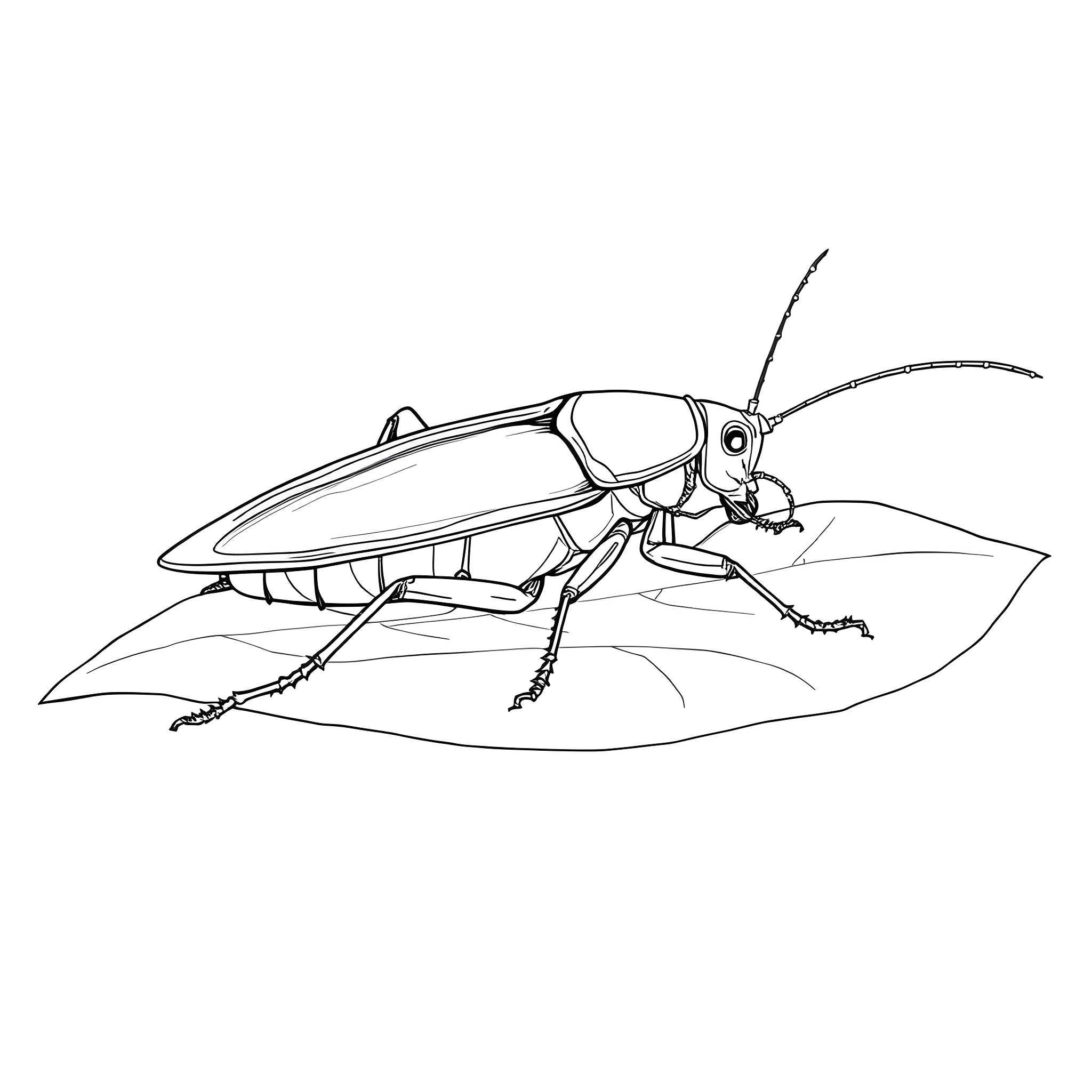 Cockroach on the prowl Coloring Page (free black-and-white line drawing printable PDF for all, from beginners to advanced learners, including children, teens, adults, and seniors)