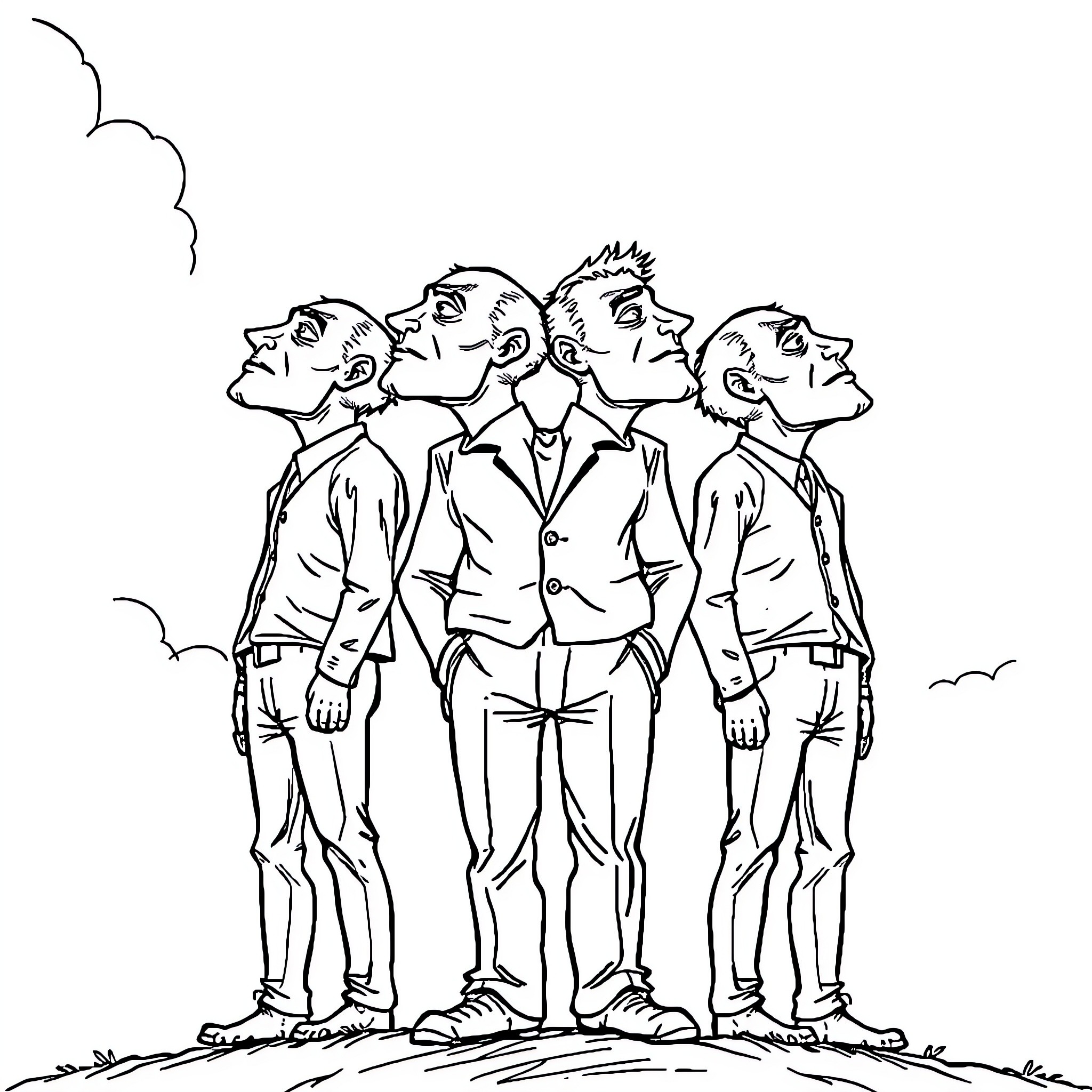 Man in formal attire with group of men Coloring Page (free black-and-white line drawing printable PDF for all, from beginners to advanced learners, including children, teens, adults, and seniors)