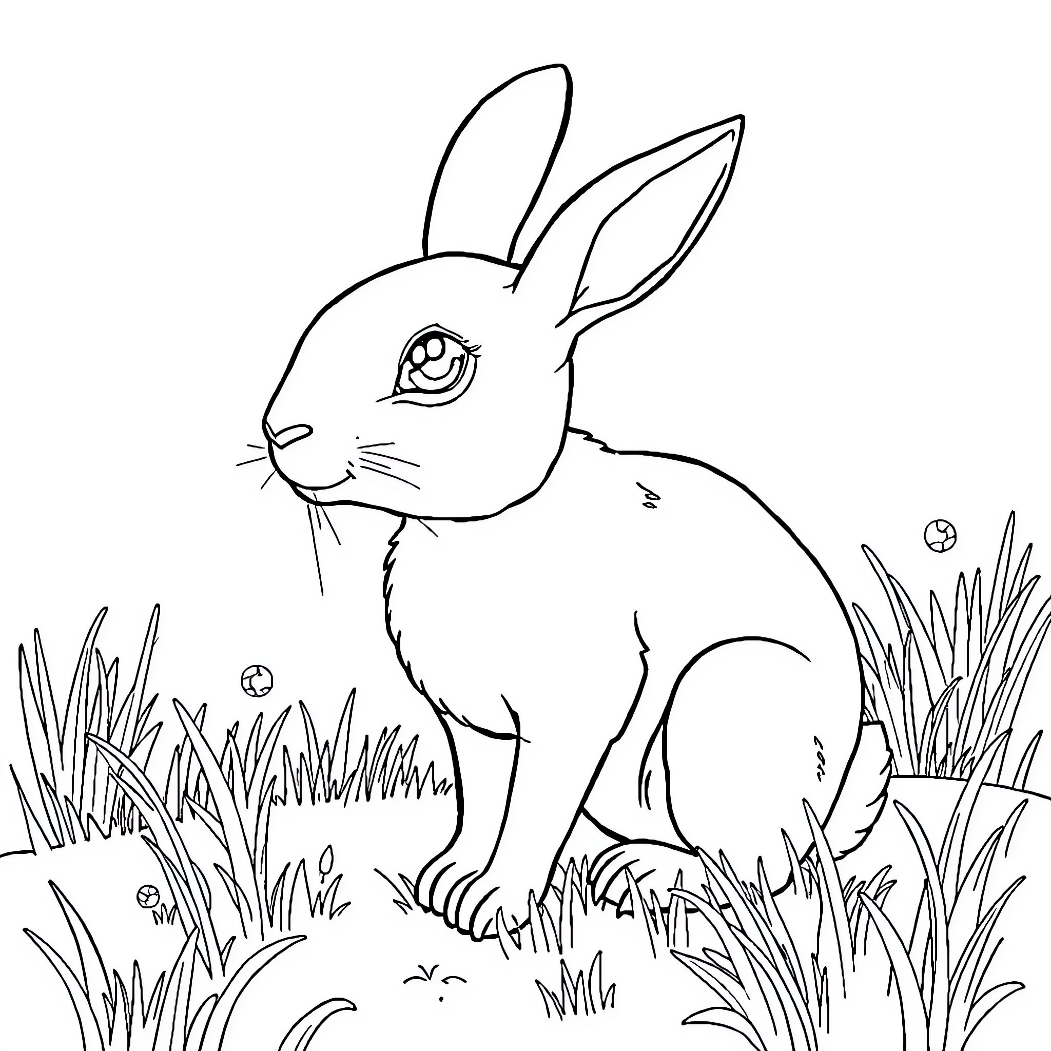 Frog hopping through grassy meadow Coloring Page (free black-and-white line drawing printable PDF for all, from beginners to advanced learners, including children, teens, adults, and seniors)