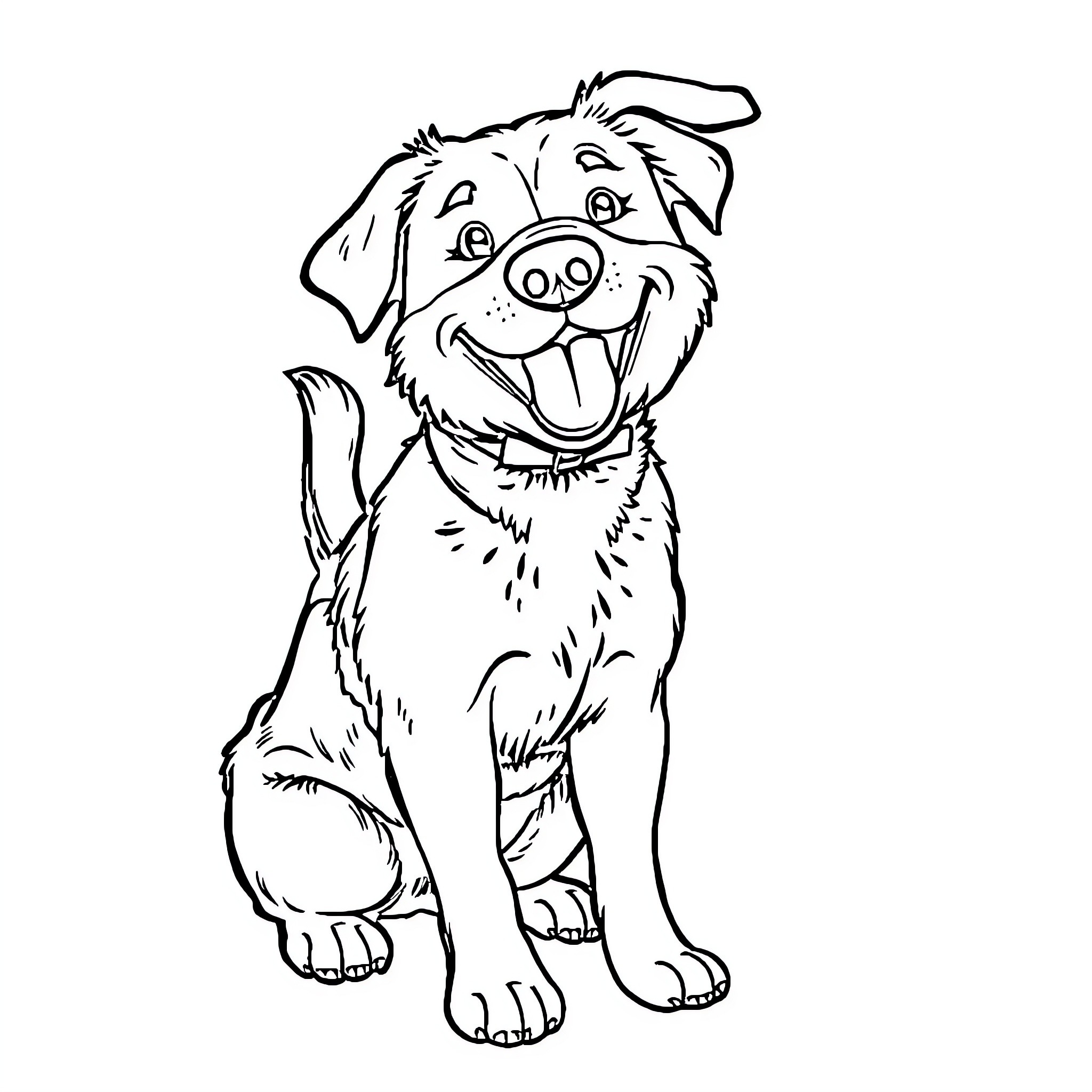 Dog smiling happily Coloring Page (free black-and-white line drawing printable PDF for all, from beginners to advanced learners, including children, teens, adults, and seniors)