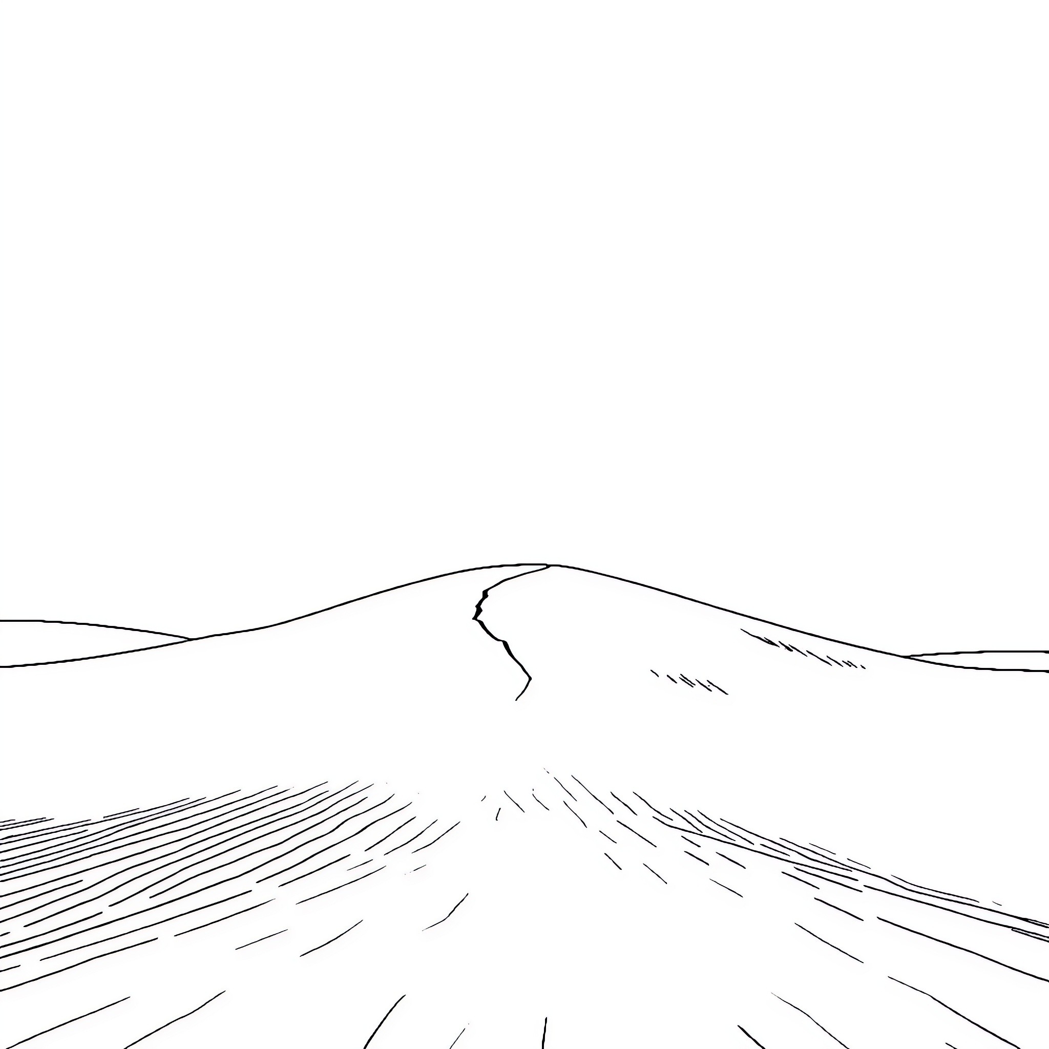 Dune landscape with winding path Coloring Page (free black-and-white line drawing printable PDF for all, from beginners to advanced learners, including children, teens, adults, and seniors)