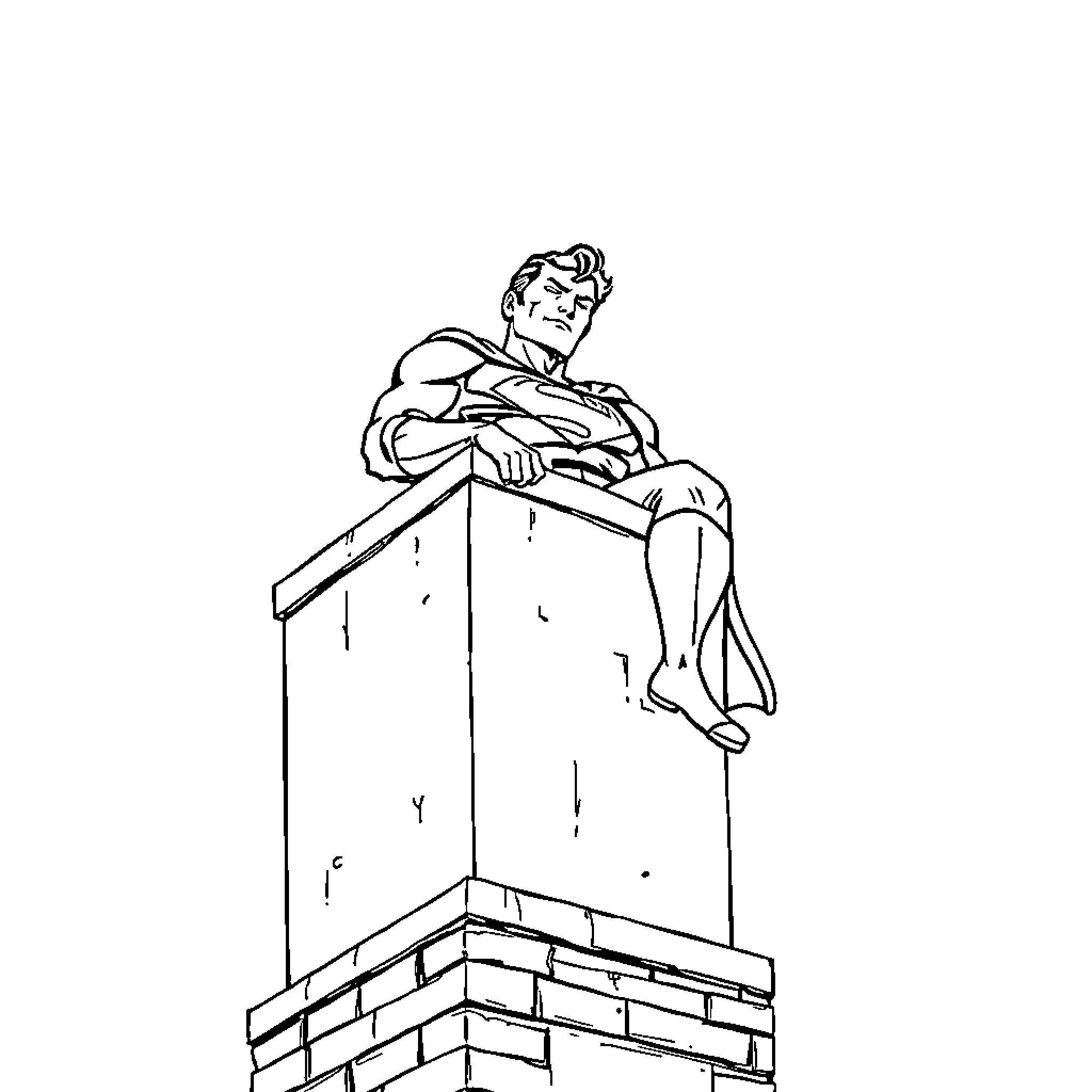 Superman resting on a building Coloring Page (free black-and-white line drawing printable PDF for all, from beginners to advanced learners, including children, teens, adults, and seniors)