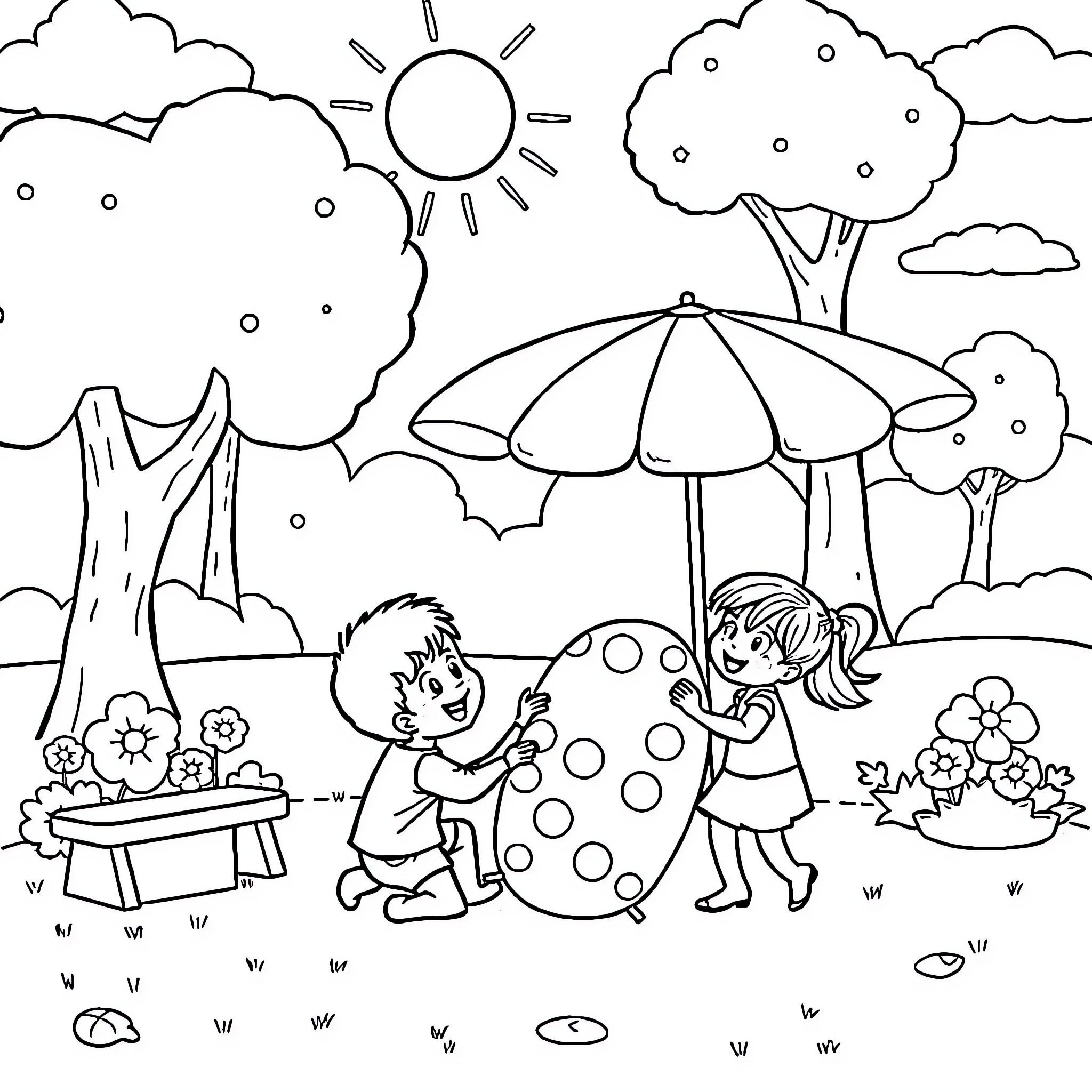Labubu's Playful Picnic in the Park Coloring Page (free black-and-white line drawing printable PDF for all, from beginners to advanced learners, including children, teens, adults, and seniors)