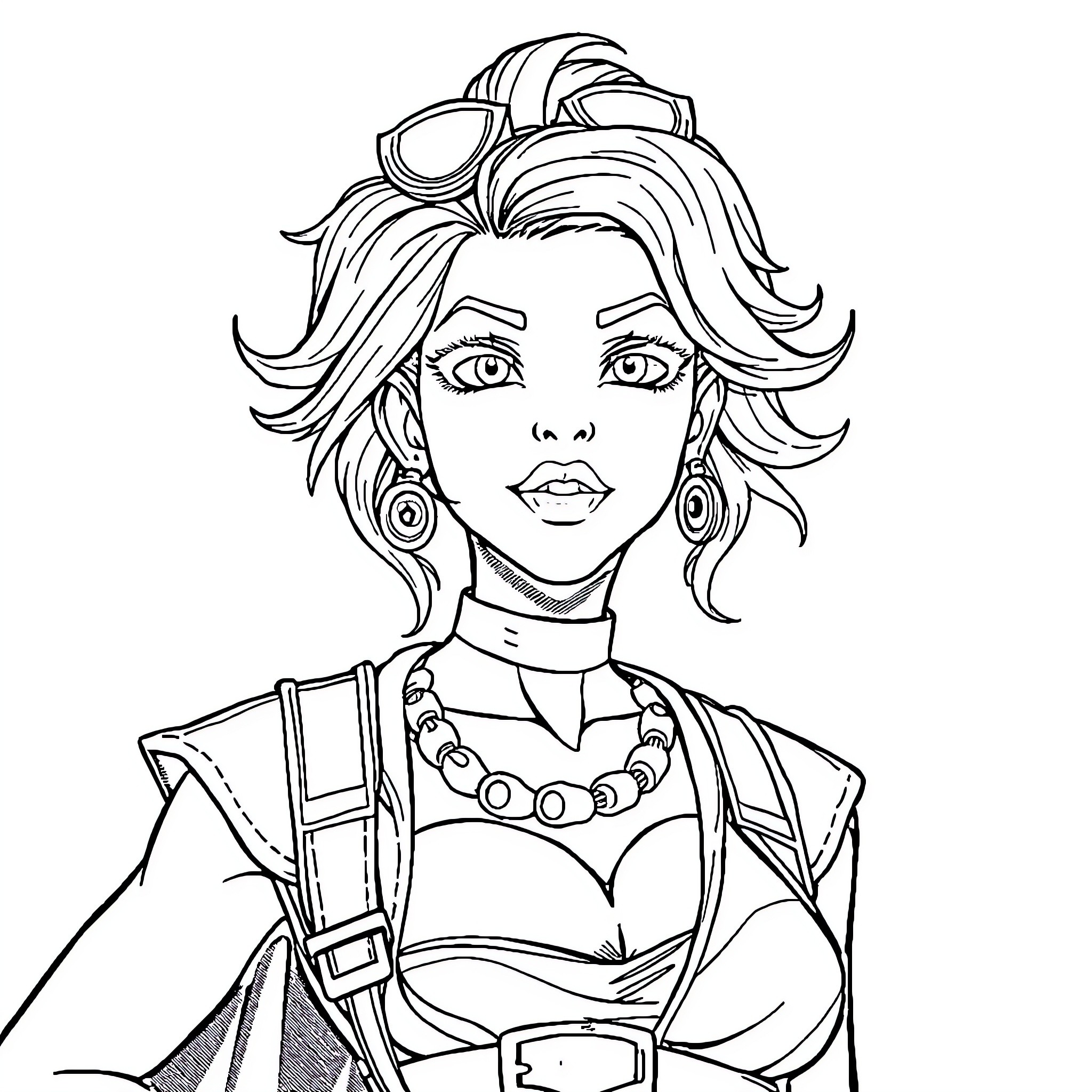 Jolyne Kujo in a stylized action pose Coloring Page (free black-and-white line drawing printable PDF for all, from beginners to advanced learners, including children, teens, adults, and seniors)