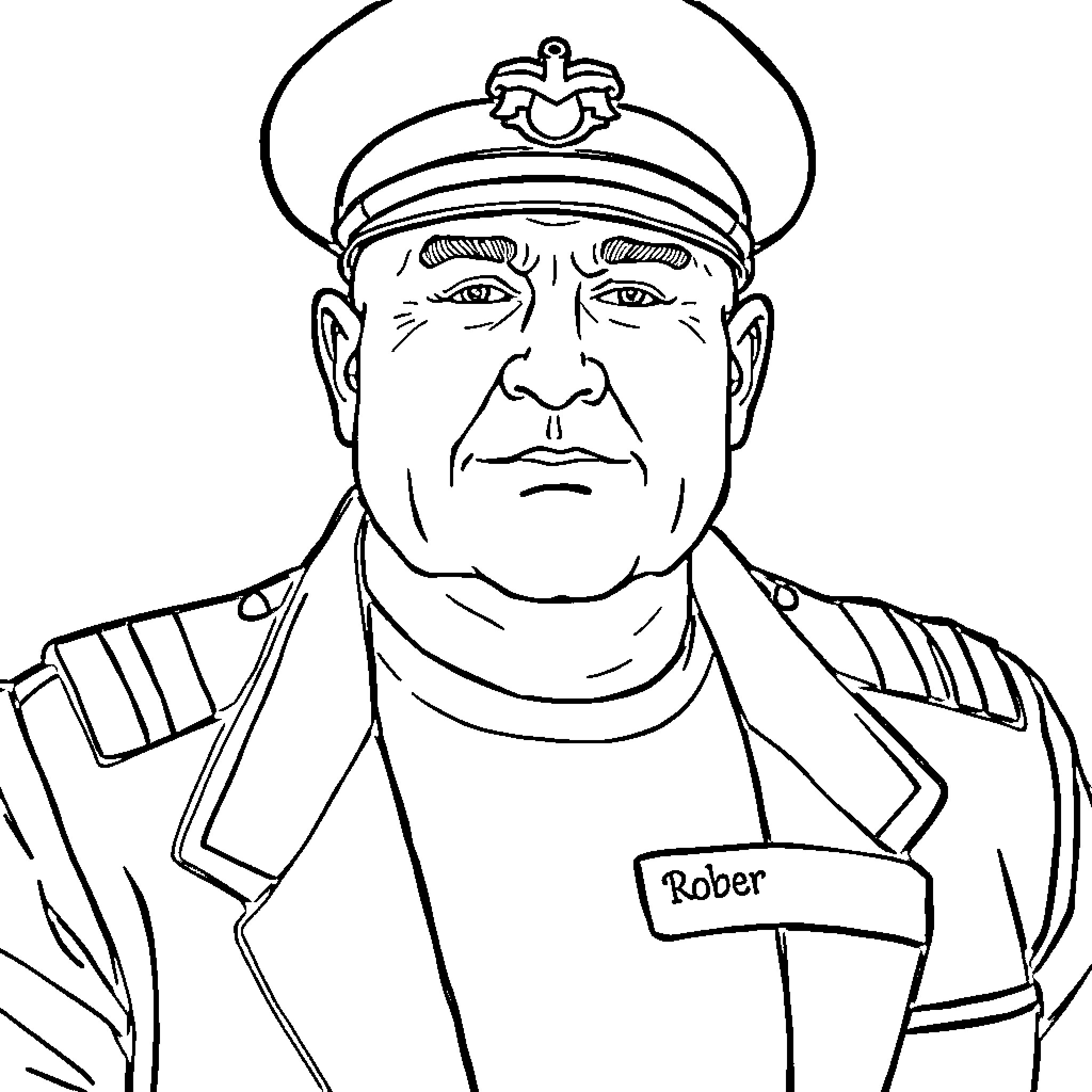 Boat Captain overseeing the crew with a serious expression Coloring Page (free black-and-white line drawing printable PDF for all, from beginners to advanced learners, including children, teens, adults, and seniors)