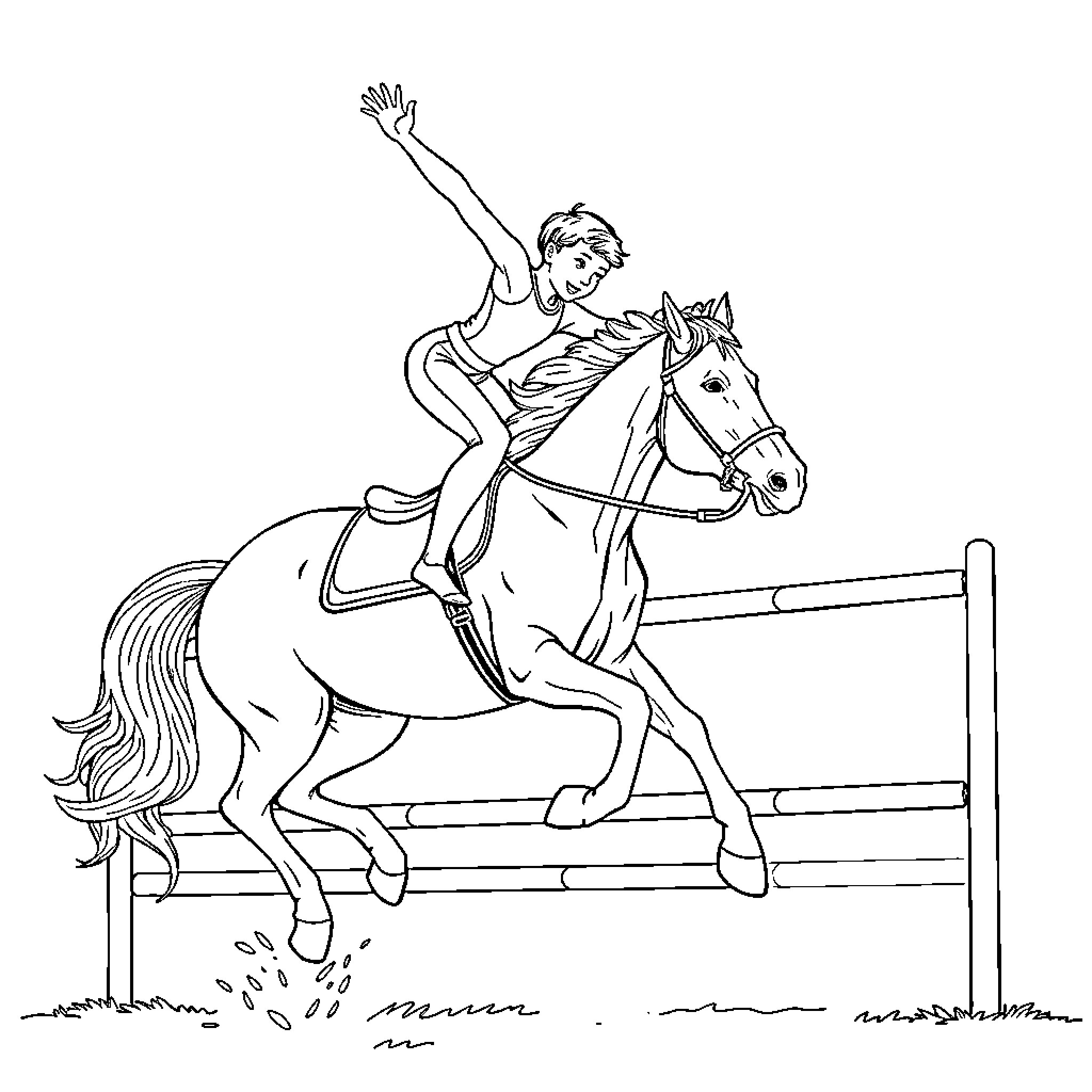 Gymnast performing horse-riding acrobatics Coloring Page (free black-and-white line drawing printable PDF for all, from beginners to advanced learners, including children, teens, adults, and seniors)