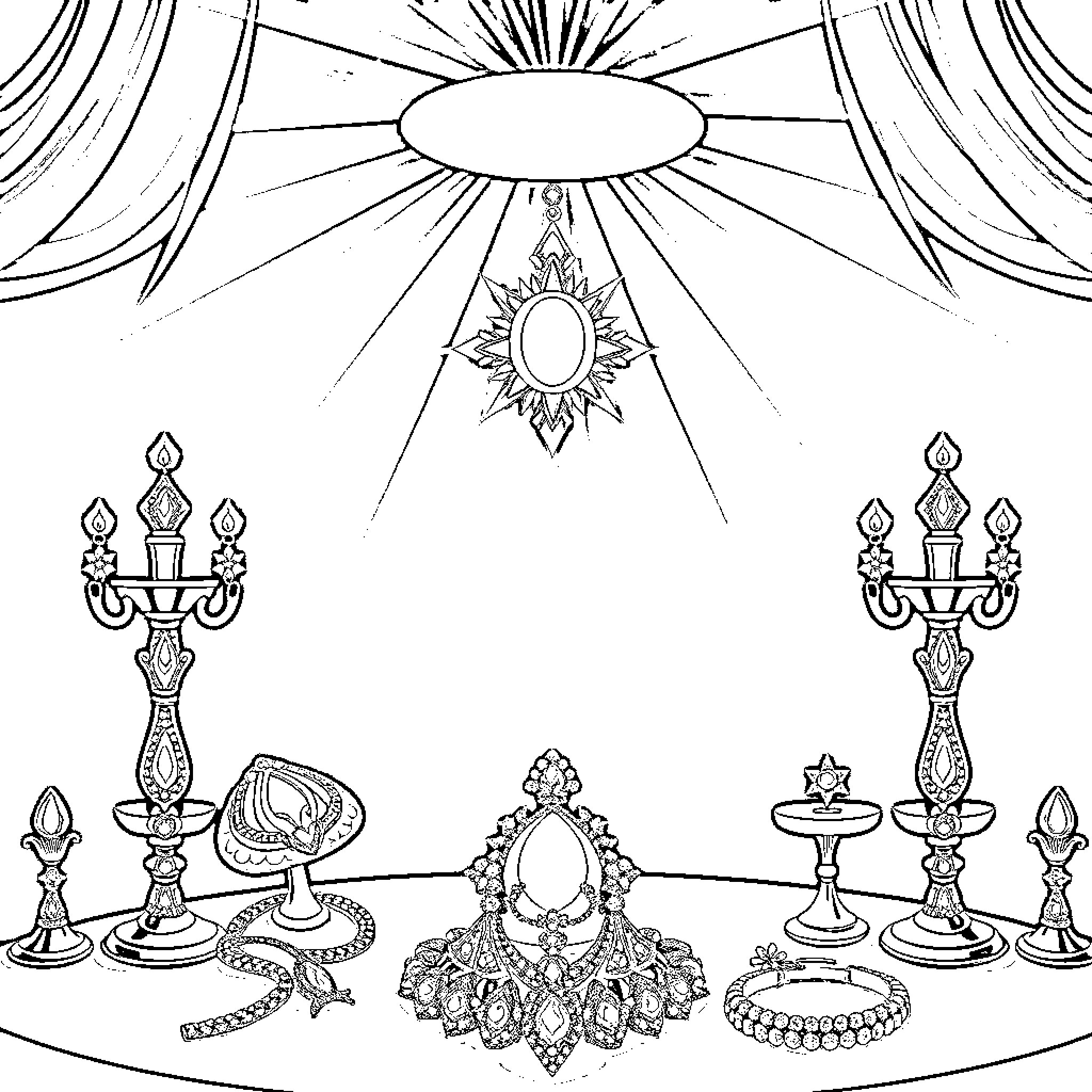 Jewelry Designs and Ornate Decorations Coloring Page (free black-and-white line drawing printable PDF for all, from beginners to advanced learners, including children, teens, adults, and seniors)
