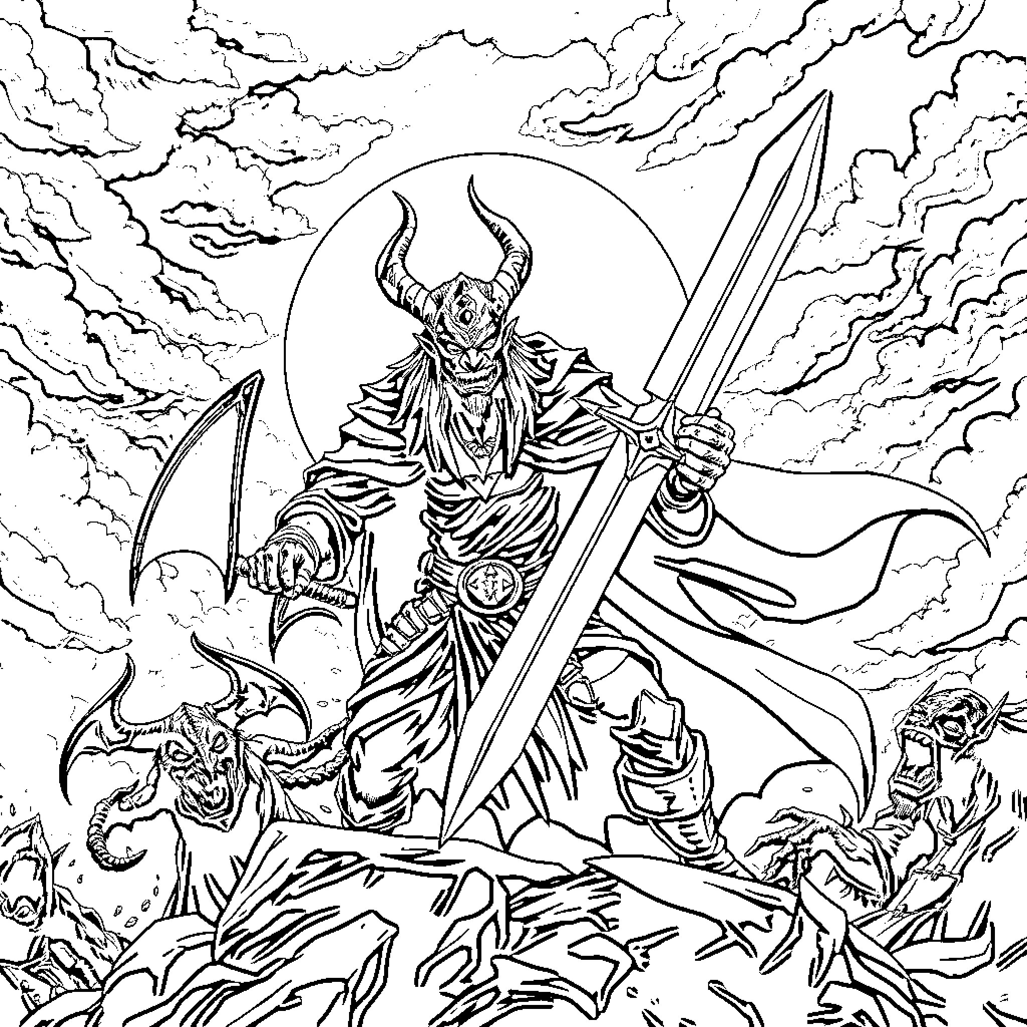 Demon Slayer - Fierce Warrior in Intense Battle Coloring Page (free black-and-white line drawing printable PDF for all, from beginners to advanced learners, including children, teens, adults, and seniors)