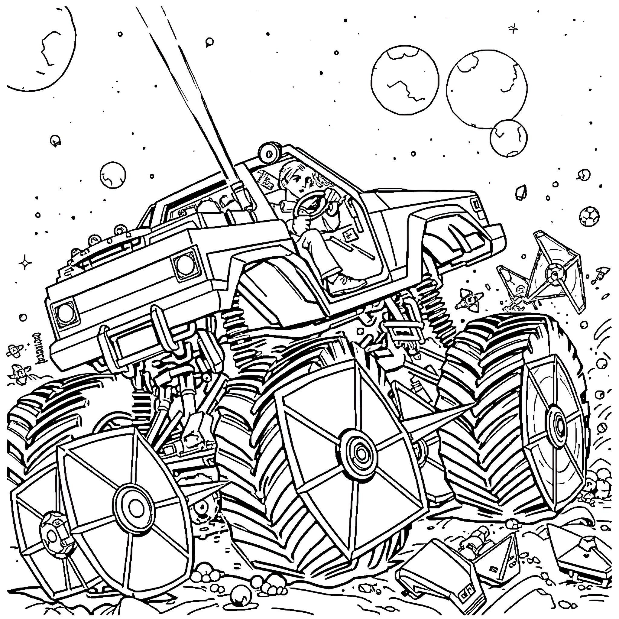 Luke Skywalker's epic adventure in the Star Wars galaxy Coloring Page (free black-and-white line drawing printable PDF for all, from beginners to advanced learners, including children, teens, adults, and seniors)