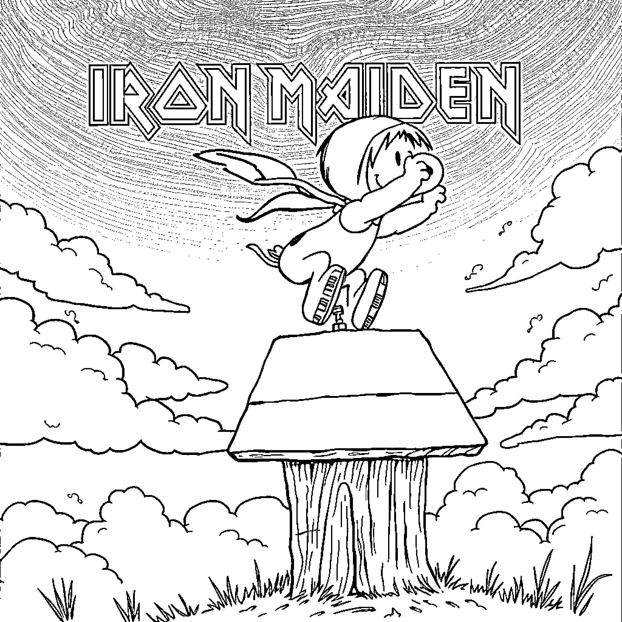 Eddy Performs Dramatic Pose on Mysterious Platform Coloring Page (free black-and-white line drawing printable PDF for all, from beginners to advanced learners, including children, teens, adults, and seniors)