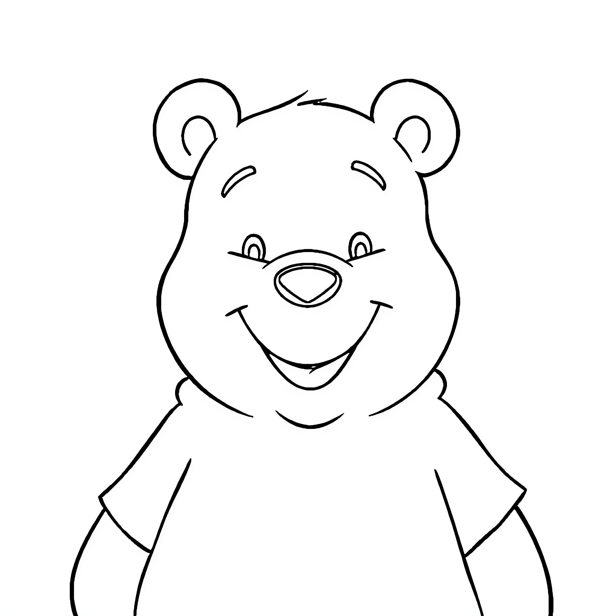 Winnie the Happy Bear Coloring Page (free black-and-white line drawing printable PDF for all, from beginners to advanced learners, including children, teens, adults, and seniors)