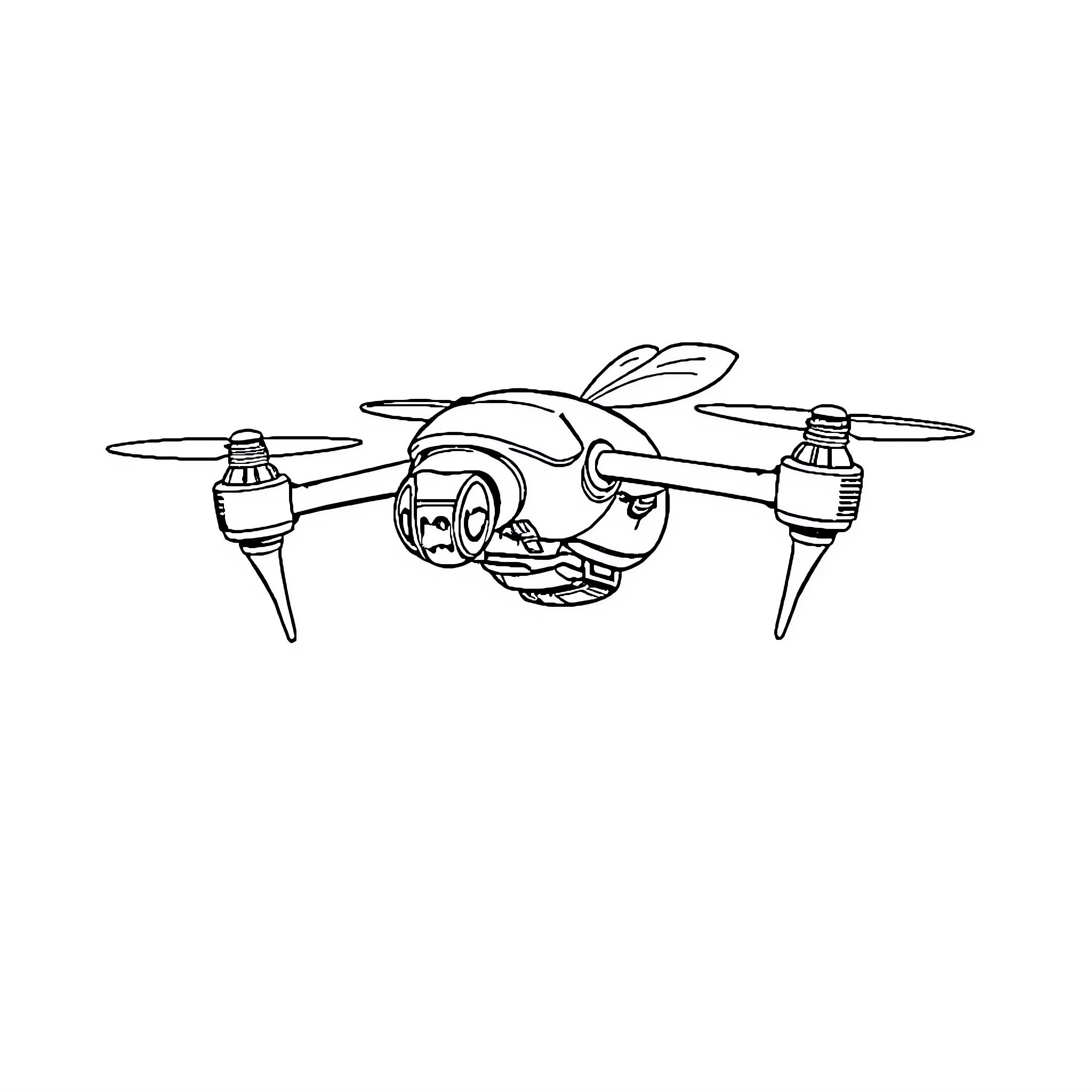 Drone with propellers in flight Coloring Page (free black-and-white line drawing printable PDF for all, from beginners to advanced learners, including children, teens, adults, and seniors)