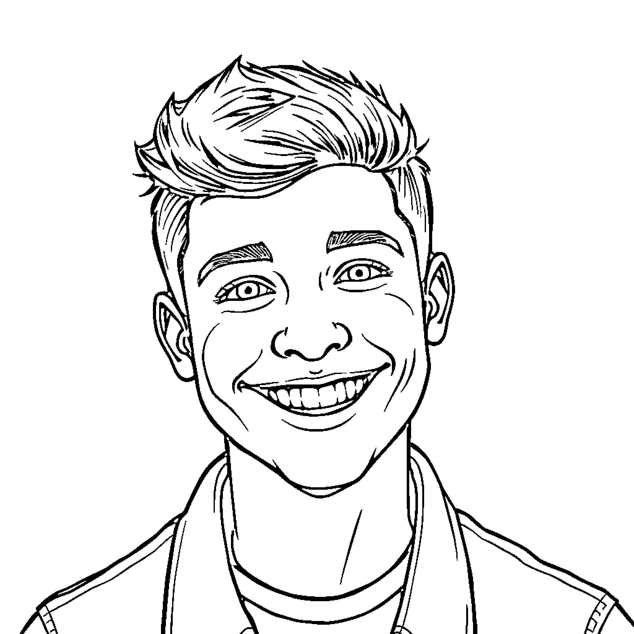 Bentley's Lively Smile and Casual Outfit Coloring Page (free black-and-white line drawing printable PDF for all, from beginners to advanced learners, including children, teens, adults, and seniors)