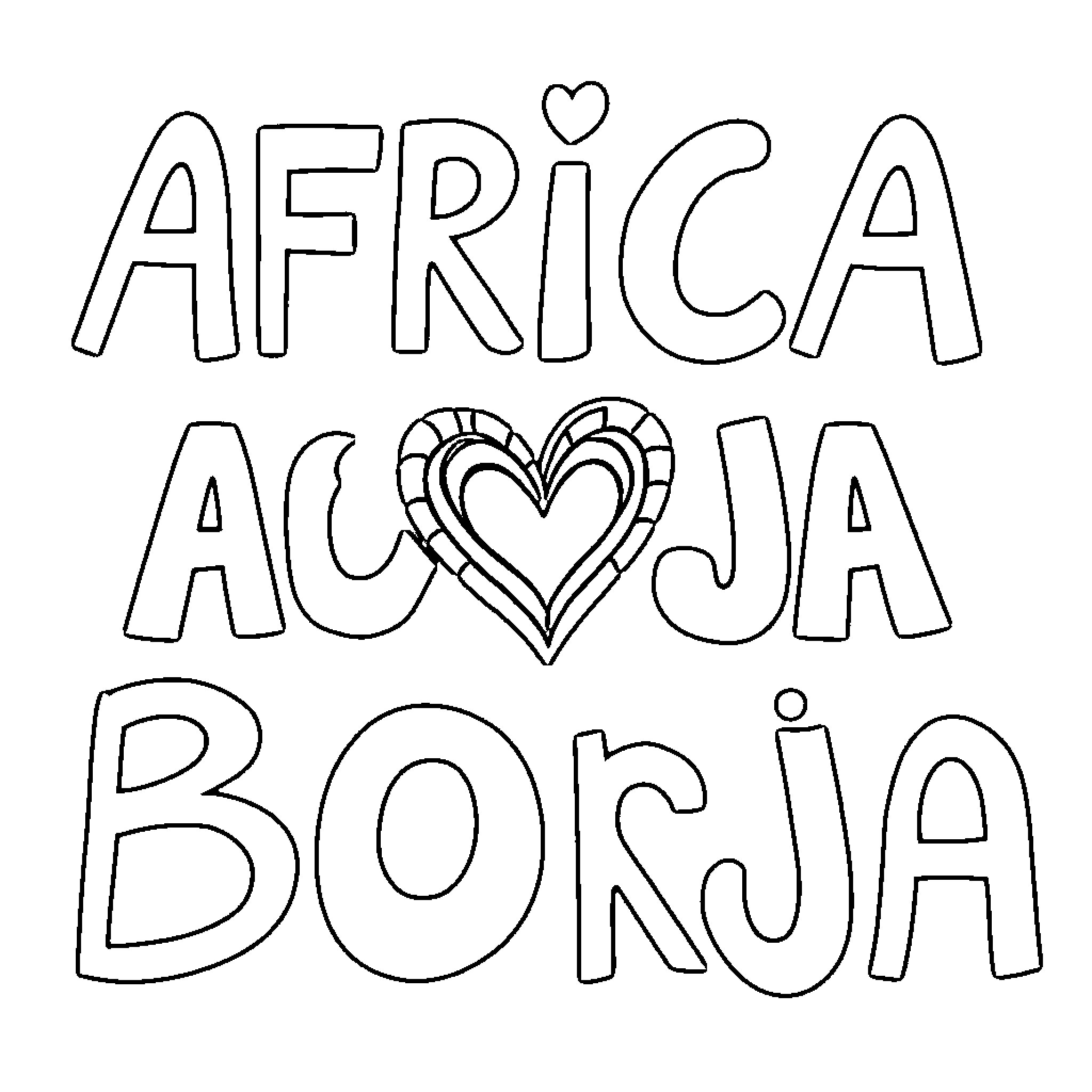 Heart-shaped Affection for Africa Coloring Page (free black-and-white line drawing printable PDF for all, from beginners to advanced learners, including children, teens, adults, and seniors)