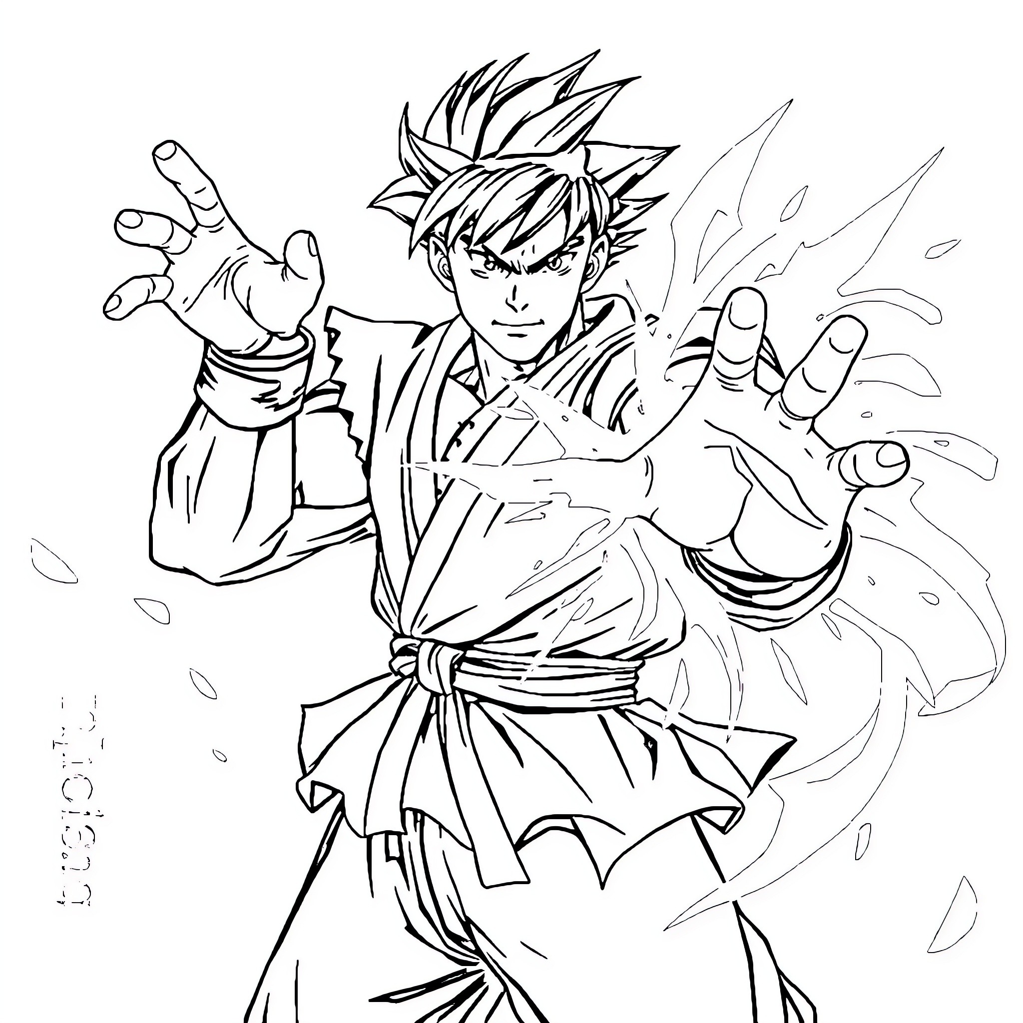 Ryu's Powerful Martial Arts Stance Coloring Page (free black-and-white line drawing printable PDF for all, from beginners to advanced learners, including children, teens, adults, and seniors)