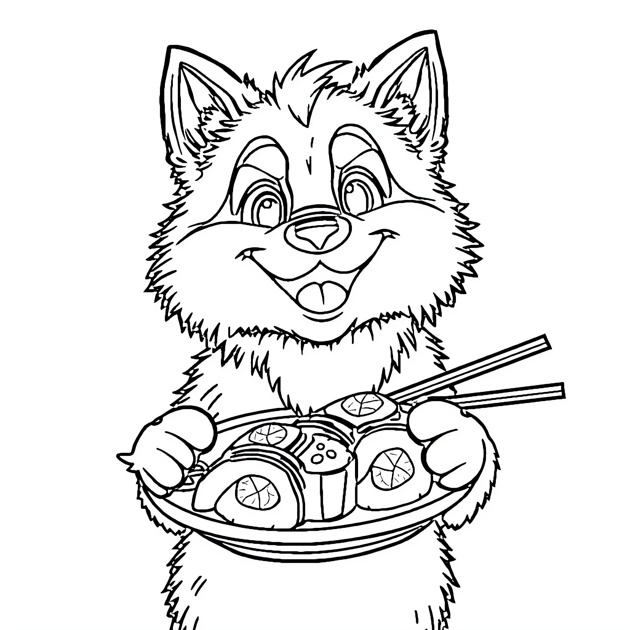 Dog Enjoying a Delicious Meal Coloring Page (free black-and-white line drawing printable PDF for all, from beginners to advanced learners, including children, teens, adults, and seniors)