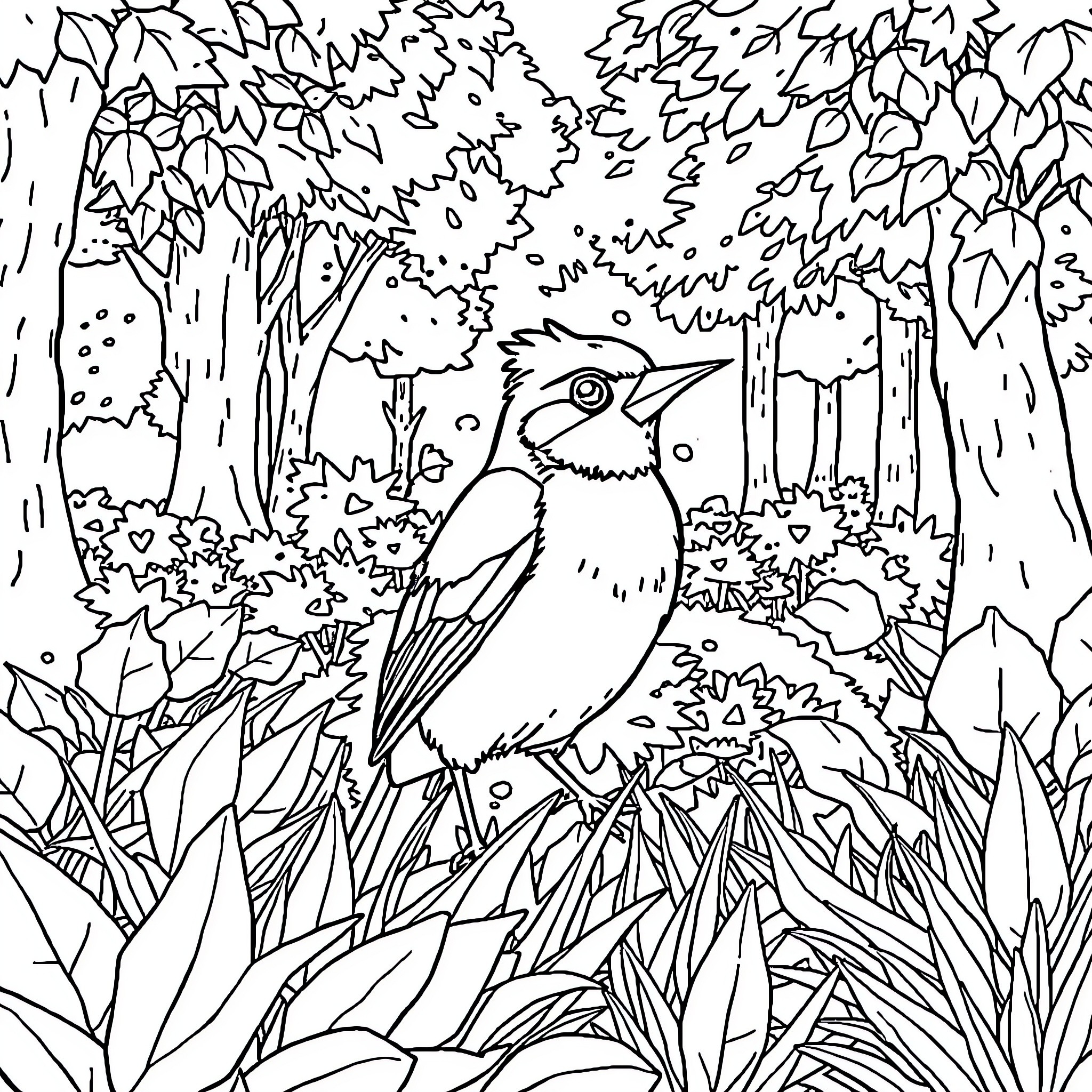 Paw Patrol Pup Explores Lush Forest Coloring Page (free black-and-white line drawing printable PDF for all, from beginners to advanced learners, including children, teens, adults, and seniors)