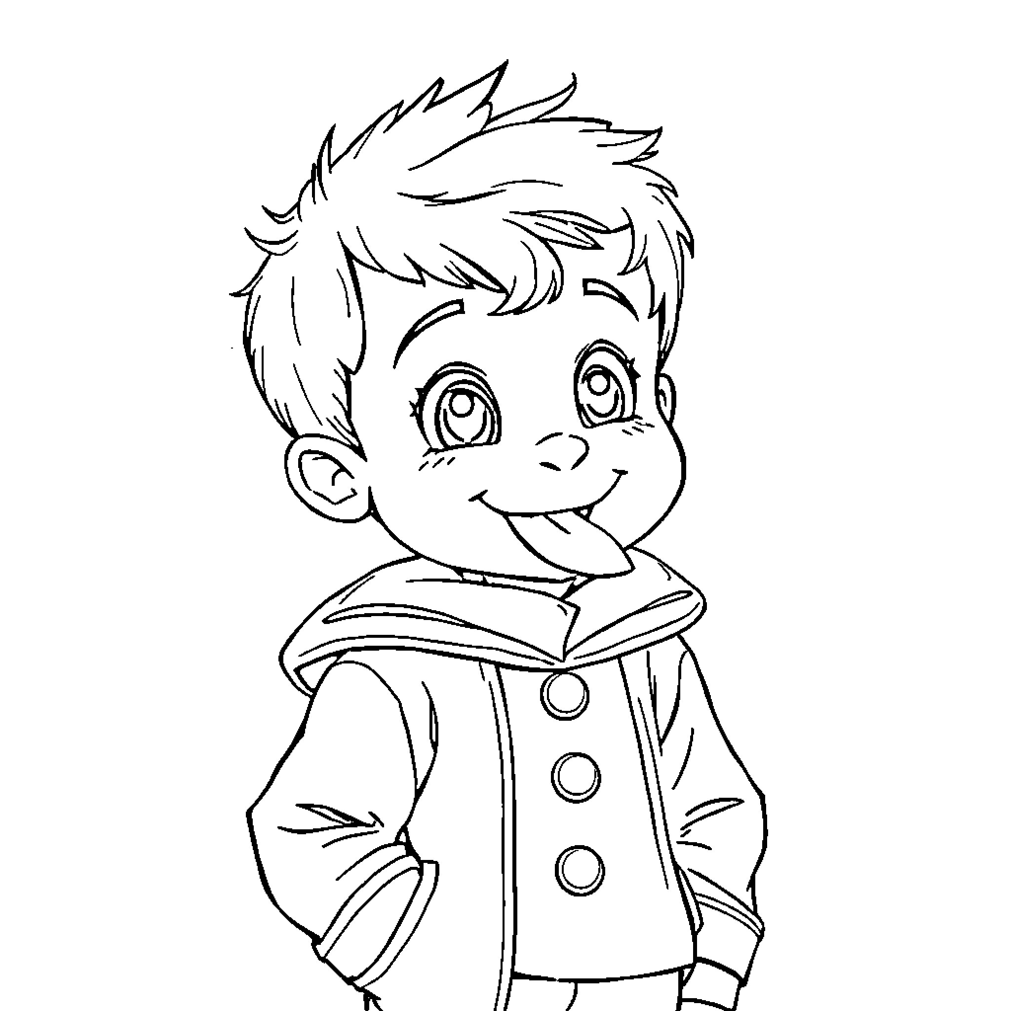 Boy in a Smiling Pose with Unique Hairstyle Coloring Page (free black-and-white line drawing printable PDF for all, from beginners to advanced learners, including children, teens, adults, and seniors)