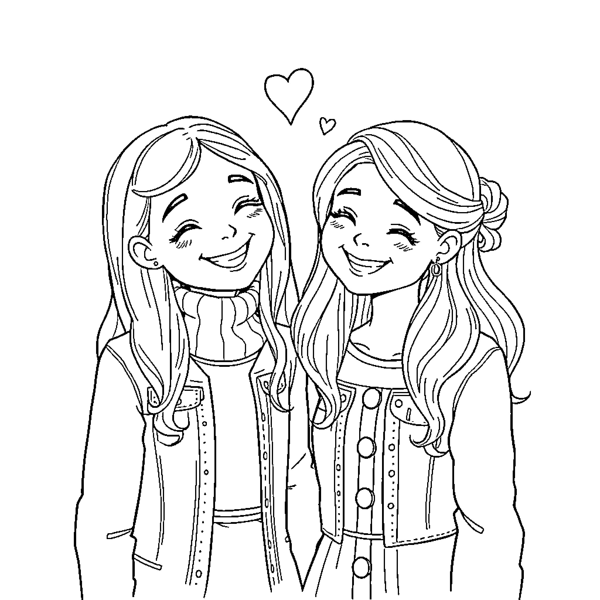 Amie's Playful Afternoon with a Friend Coloring Page (free black-and-white line drawing printable PDF for all, from beginners to advanced learners, including children, teens, adults, and seniors)