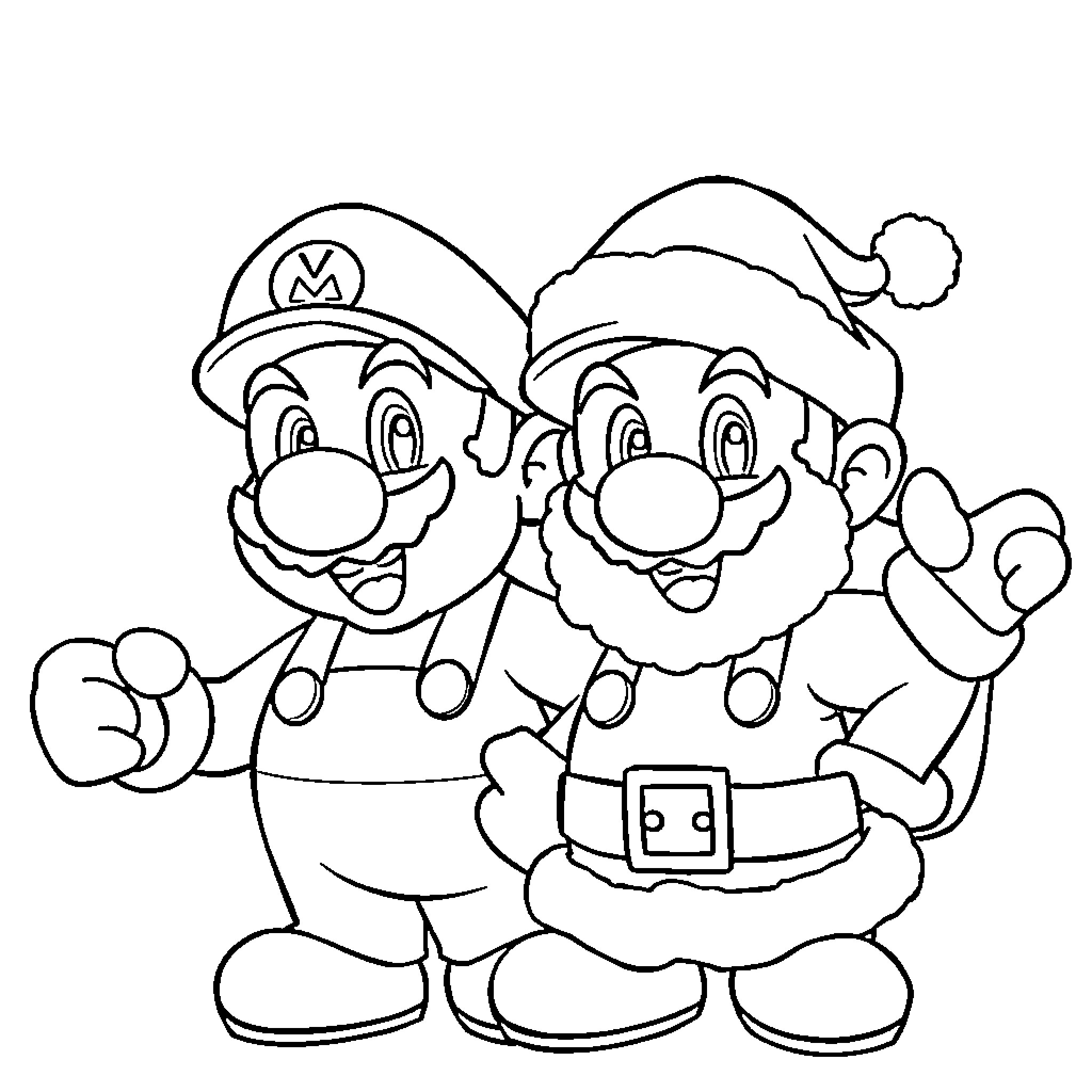 Mario brothers enjoying the holiday season Coloring Page (free black-and-white line drawing printable PDF for all, from beginners to advanced learners, including children, teens, adults, and seniors)
