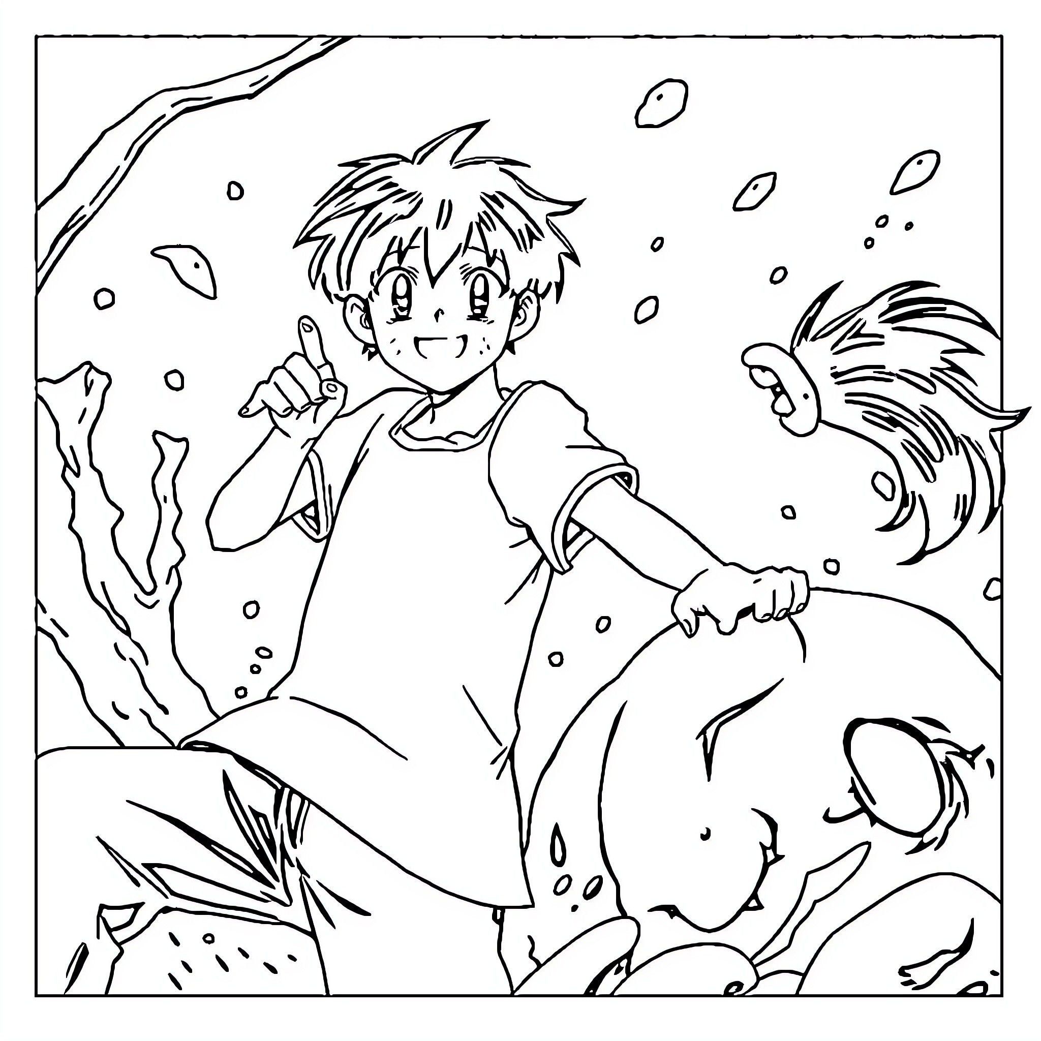 Ranma's Playful Underwater Adventure Coloring Page (free black-and-white line drawing printable PDF for all, from beginners to advanced learners, including children, teens, adults, and seniors)