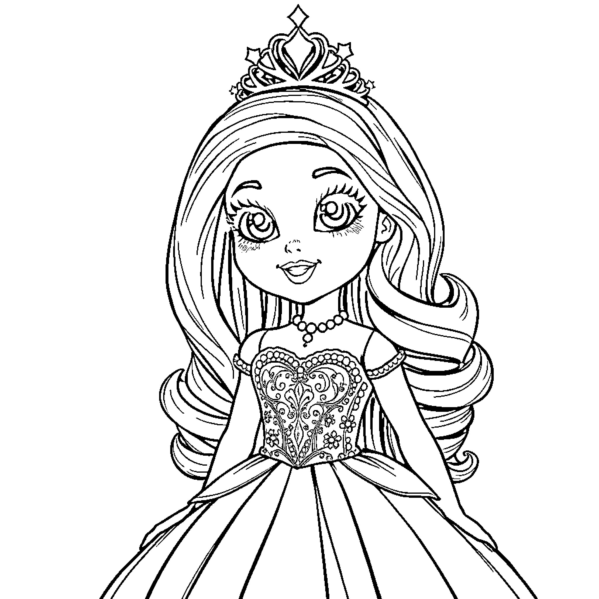 Gabby's Regal Elegance: A Princess Coloring Page Coloring Page (free black-and-white line drawing printable PDF for all, from beginners to advanced learners, including children, teens, adults, and seniors)