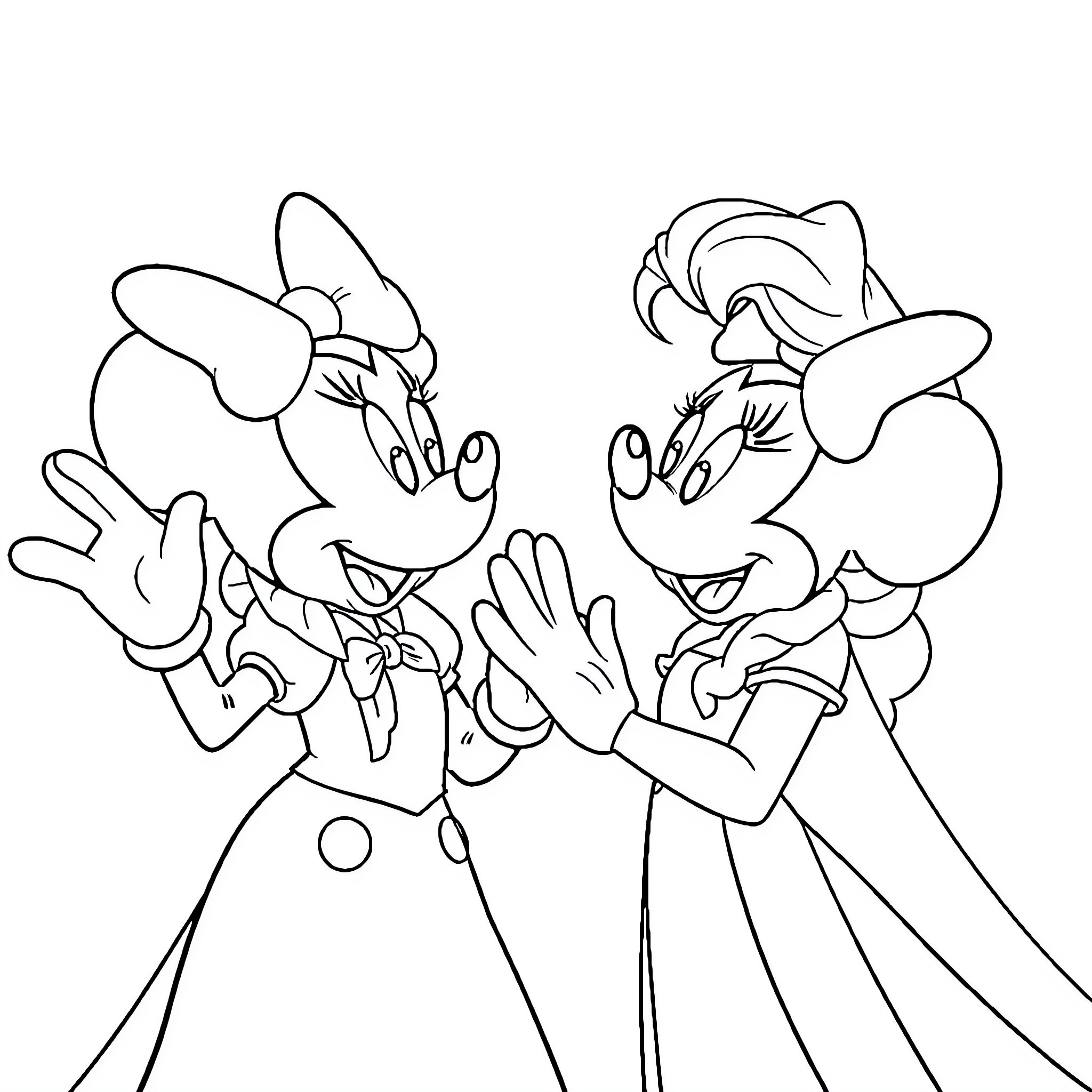 Elsa and Anna sharing a joyful moment Coloring Page (free black-and-white line drawing printable PDF for all, from beginners to advanced learners, including children, teens, adults, and seniors)
