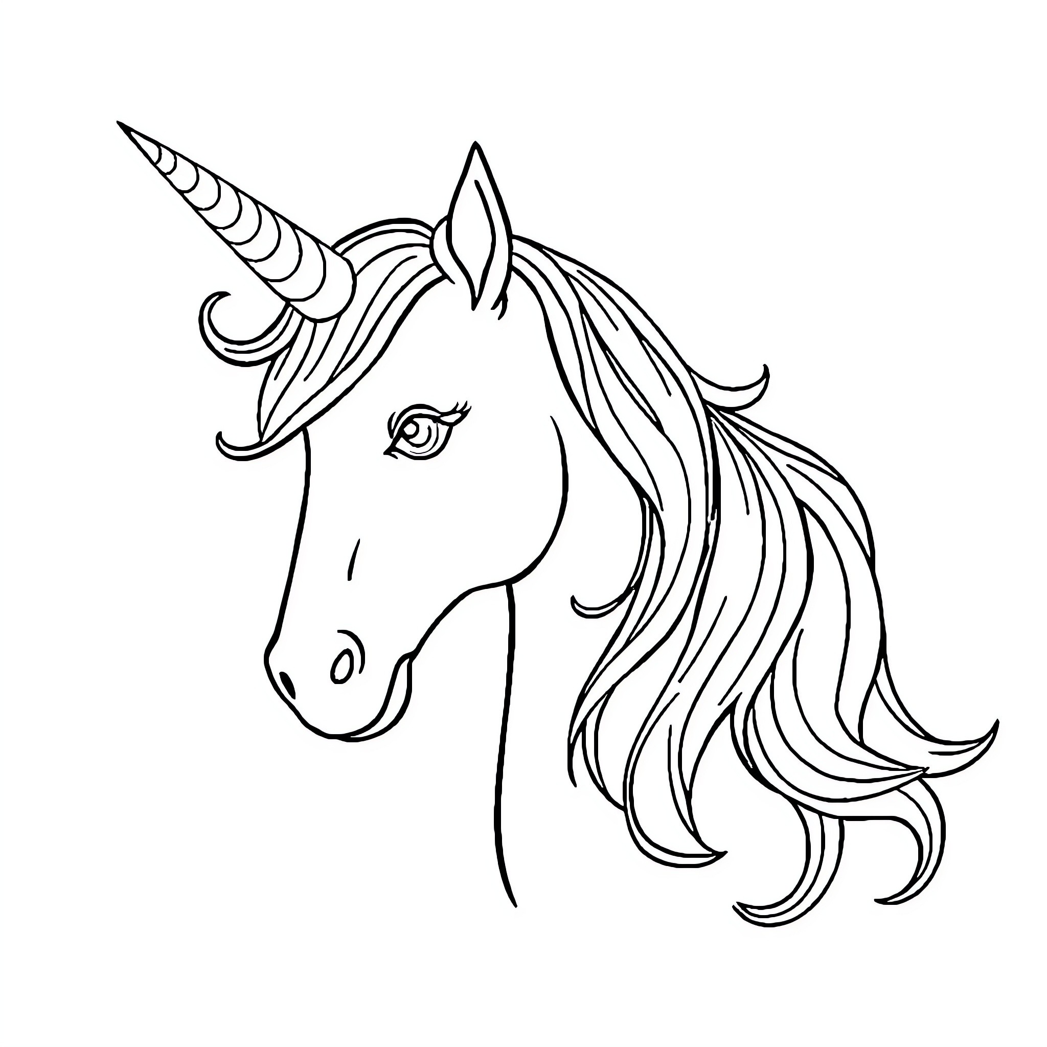 Unicorn with majestic flowing mane Coloring Page (free black-and-white line drawing printable PDF for all, from beginners to advanced learners, including children, teens, adults, and seniors)
