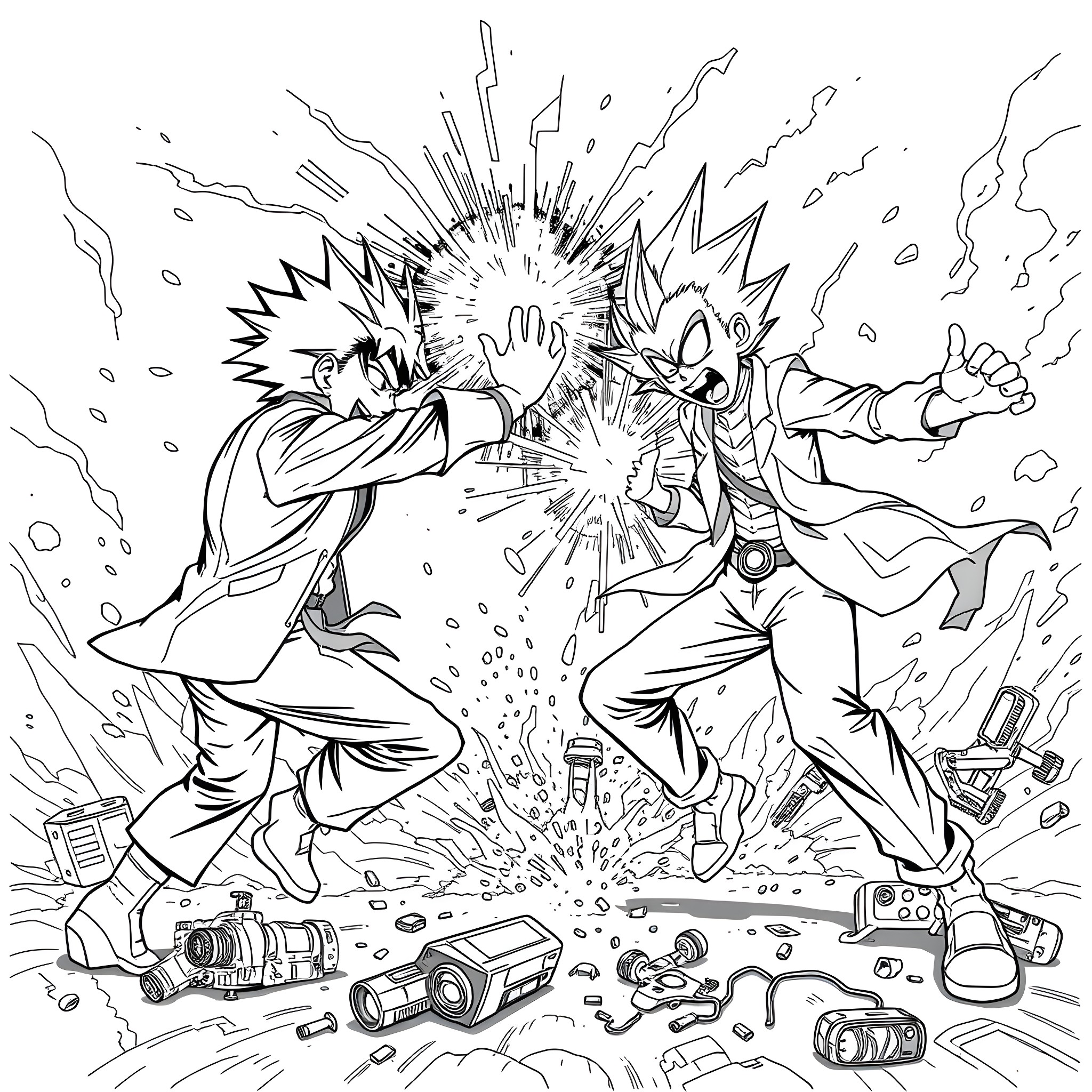 Satoru Gojo engaged in an intense battle Coloring Page (free black-and-white line drawing printable PDF for all, from beginners to advanced learners, including children, teens, adults, and seniors)