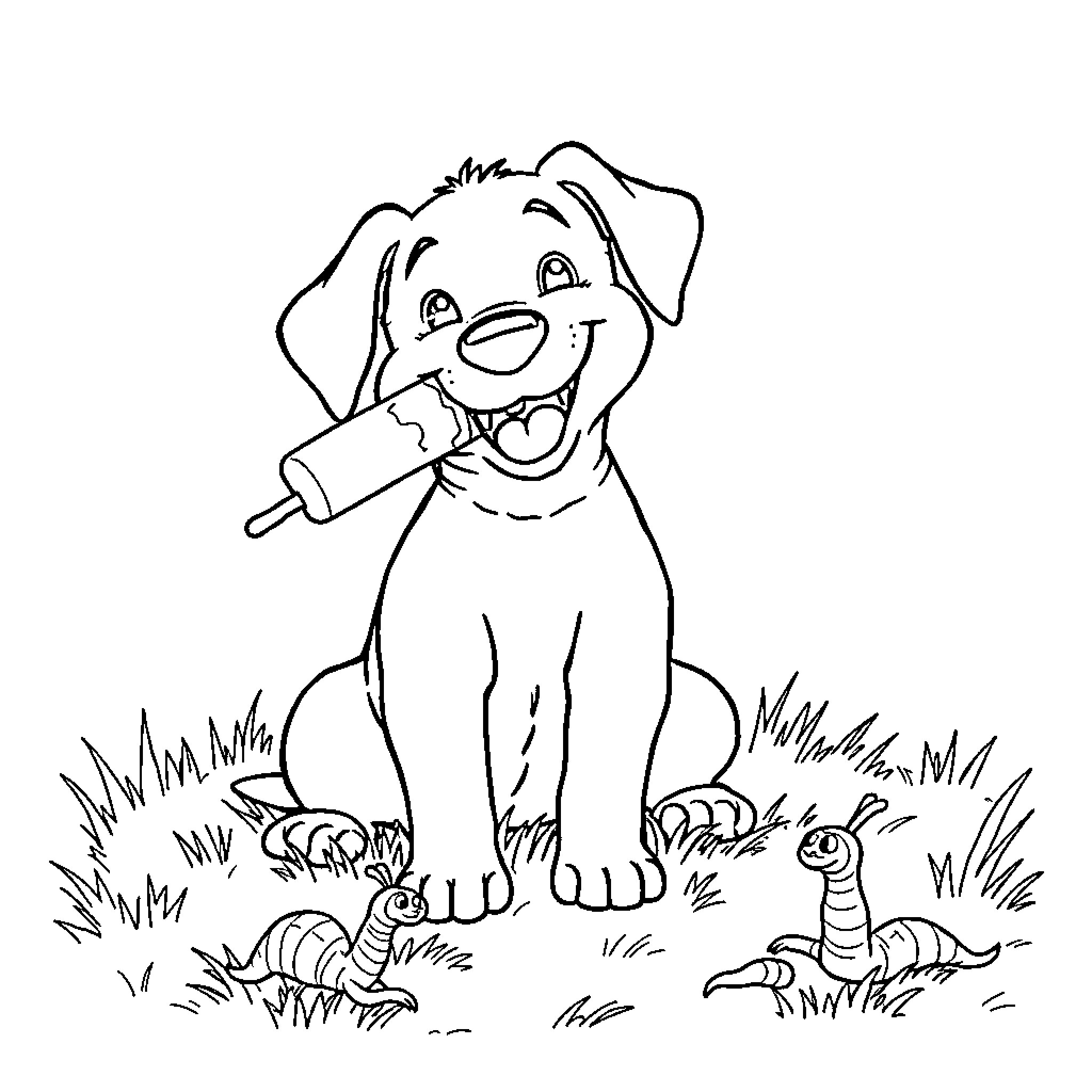 Dog exploring nature with enthusiasm Coloring Page (free black-and-white line drawing printable PDF for all, from beginners to advanced learners, including children, teens, adults, and seniors)