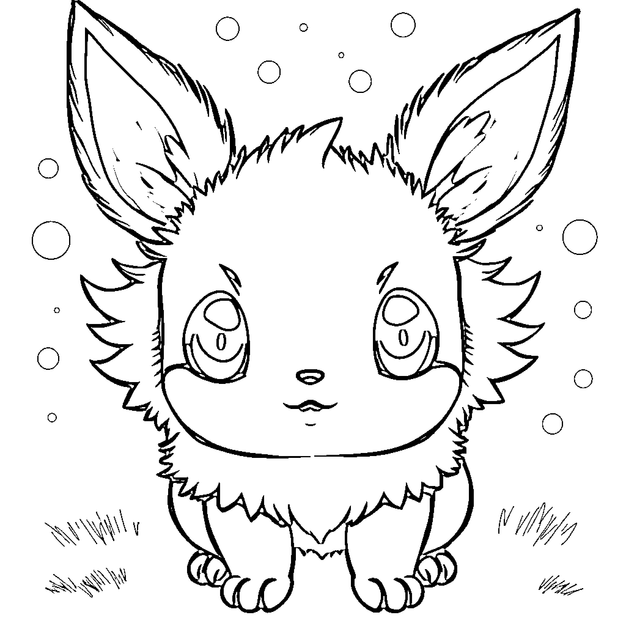 Eevee's Playful Antics Coloring Page (free black-and-white line drawing printable PDF for all, from beginners to advanced learners, including children, teens, adults, and seniors)