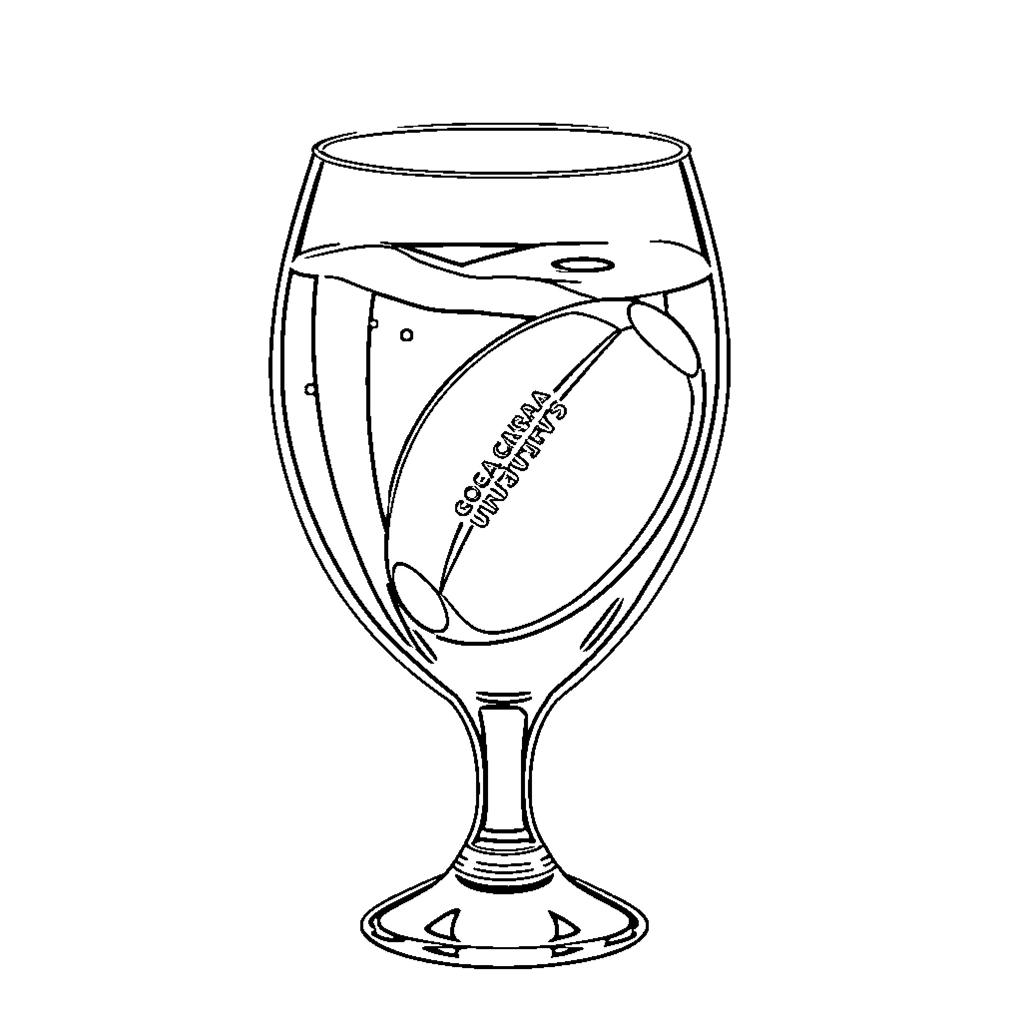 Rugby Ball Shaped Silhouette in Wine Glass Coloring Page (free black-and-white line drawing printable PDF for all, from beginners to advanced learners, including children, teens, adults, and seniors)