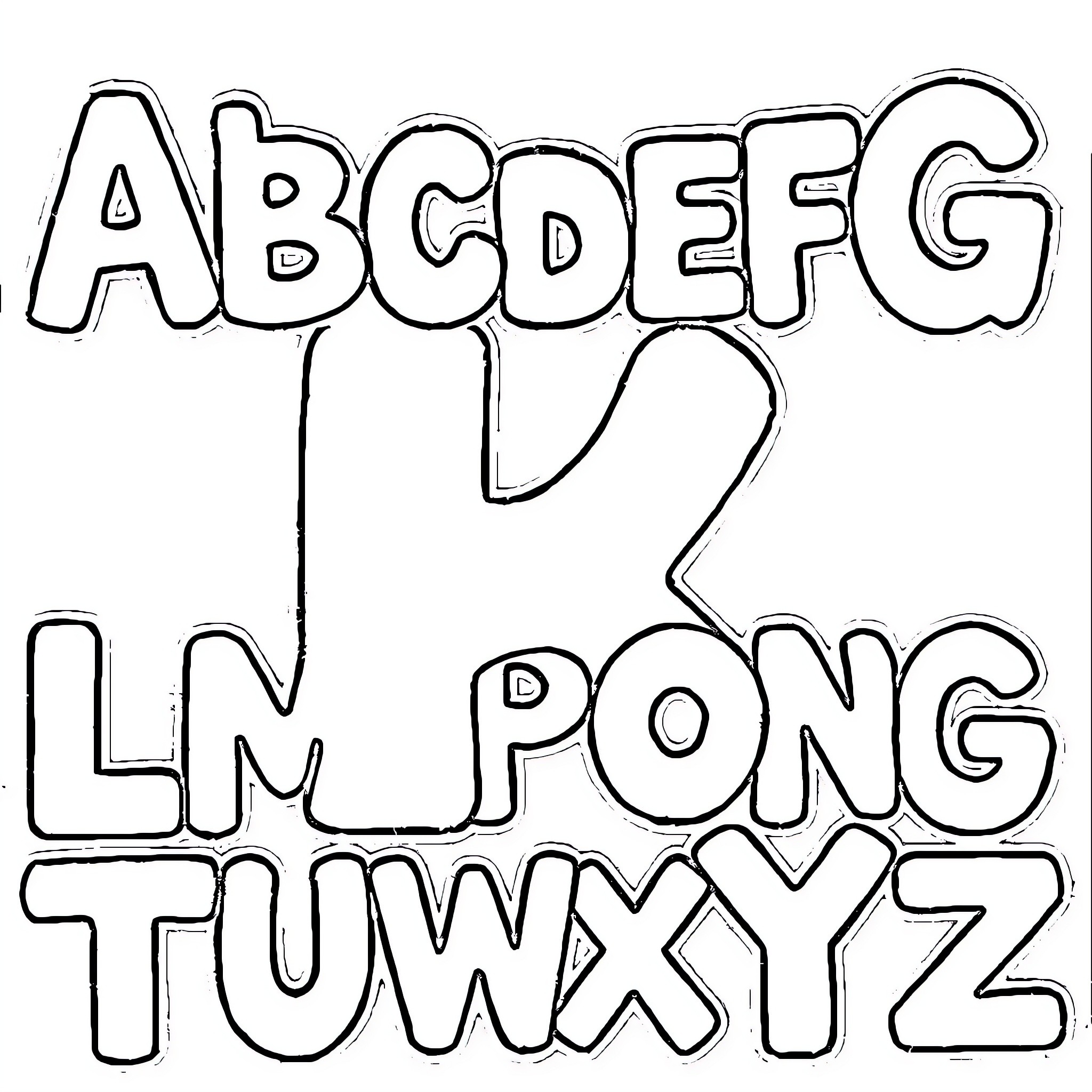Alphabet letters arranged in playful design Coloring Page (free black-and-white line drawing printable PDF for all, from beginners to advanced learners, including children, teens, adults, and seniors)