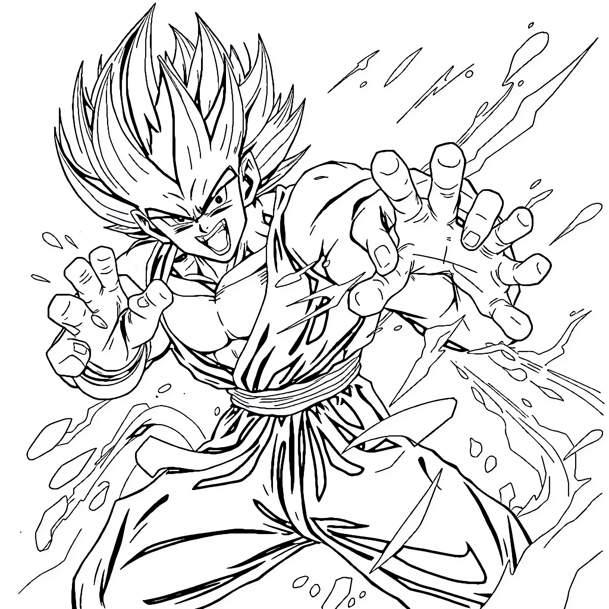 Vegeta's Fierce Battle Stance Coloring Page (free black-and-white line drawing printable PDF for all, from beginners to advanced learners, including children, teens, adults, and seniors)