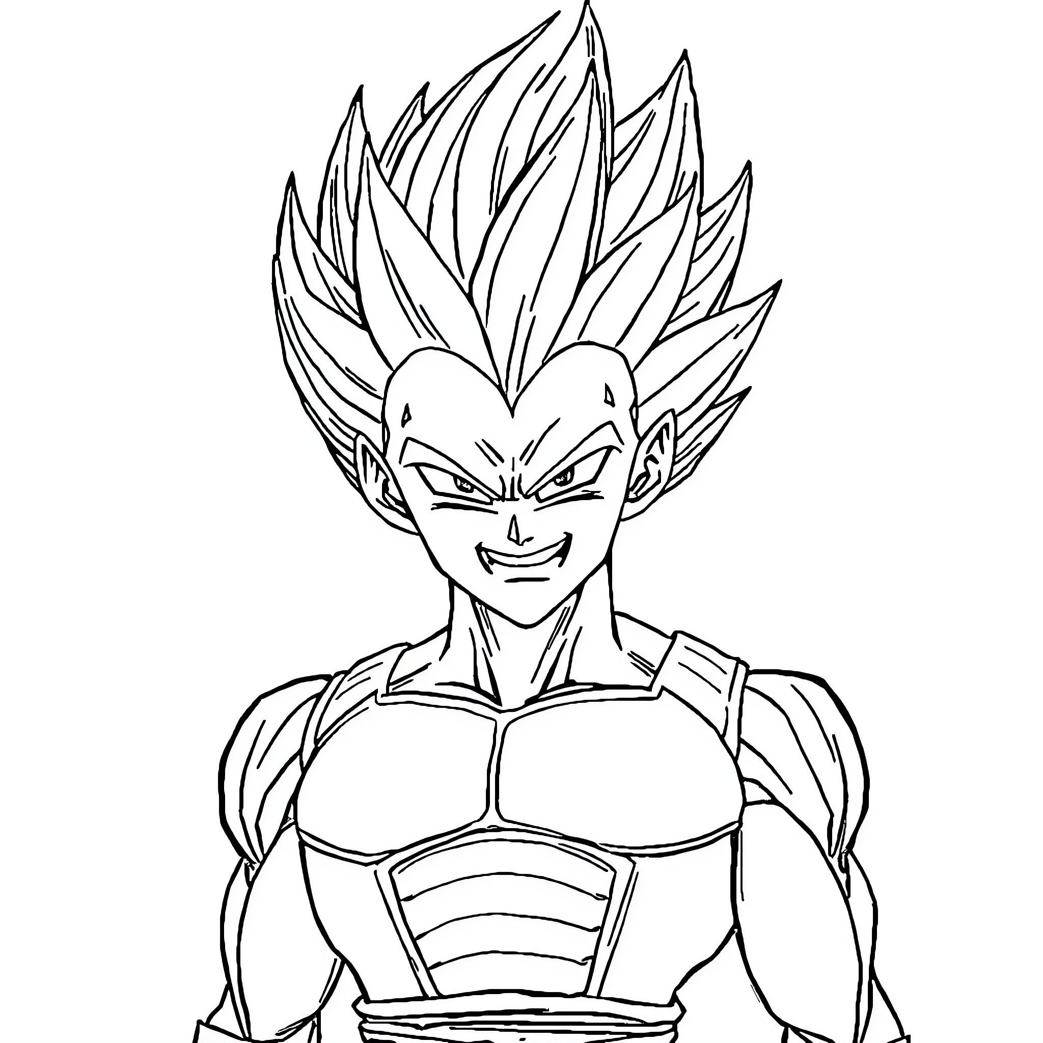 Vegeta's Fierce Transformation Coloring Page (free black-and-white line drawing printable PDF for all, from beginners to advanced learners, including children, teens, adults, and seniors)