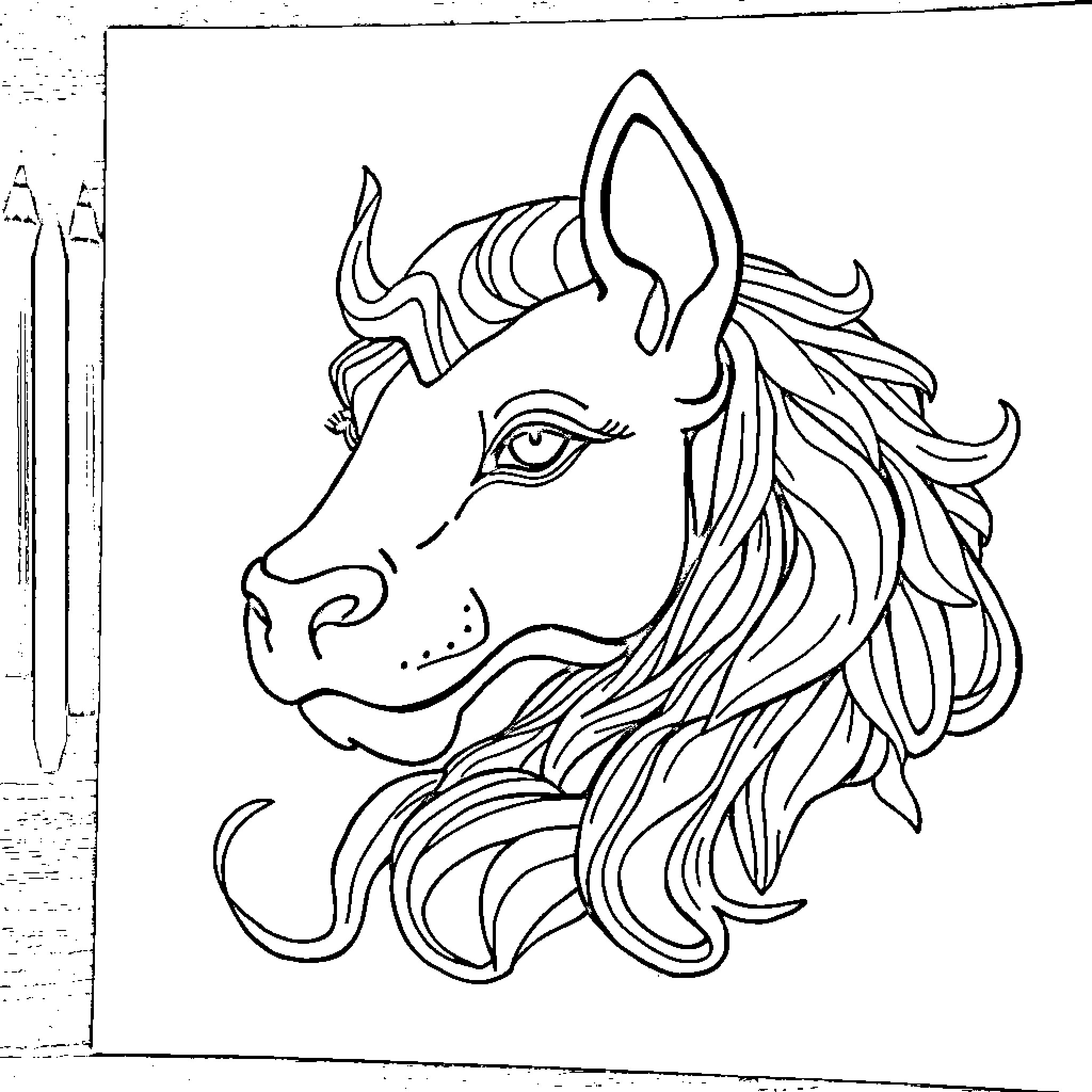 Number Outline Drawing of Horse Head Coloring Page (free black-and-white line drawing printable PDF for all, from beginners to advanced learners, including children, teens, adults, and seniors)