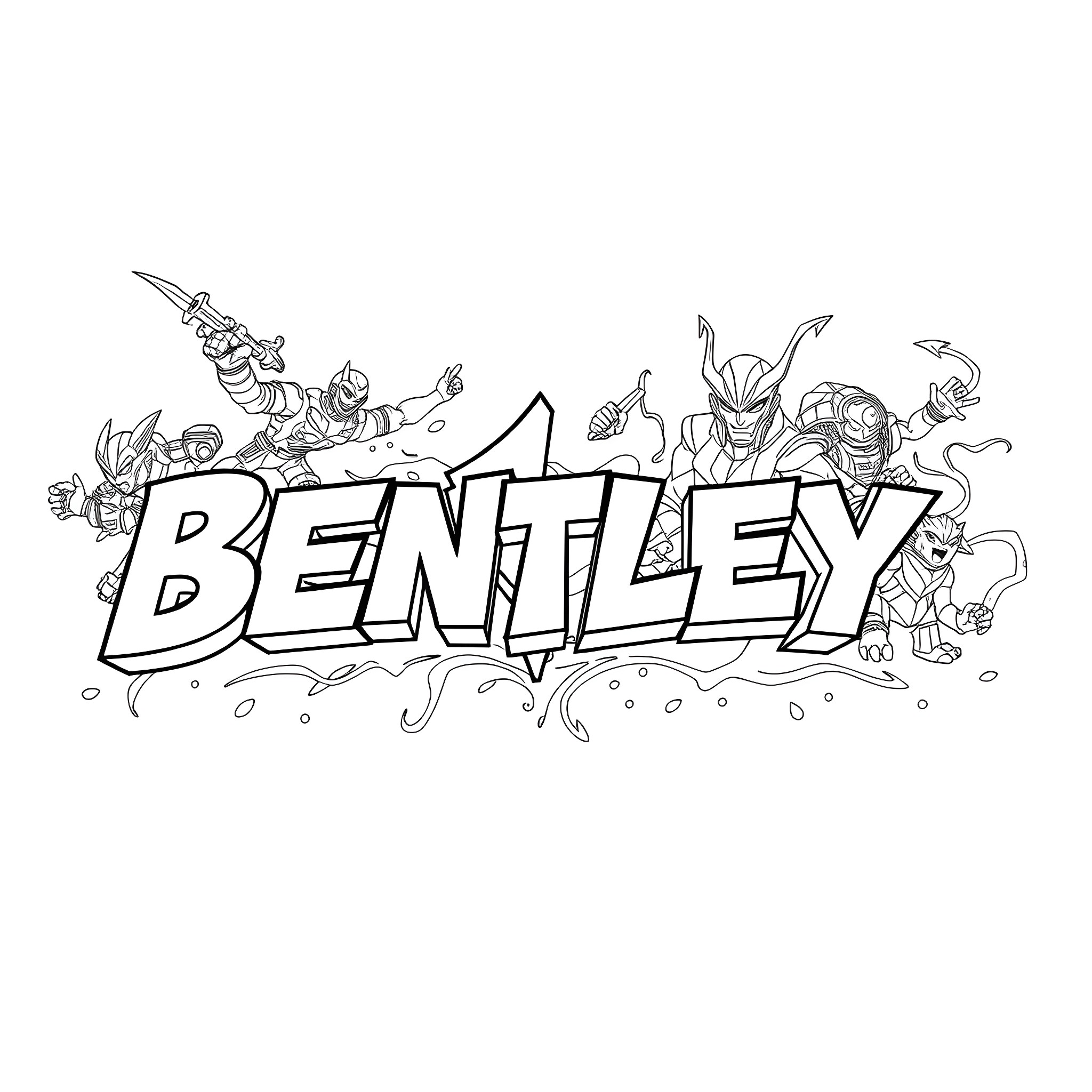 Bentley in an action-packed comic book style Coloring Page (free black-and-white line drawing printable PDF for all, from beginners to advanced learners, including children, teens, adults, and seniors)