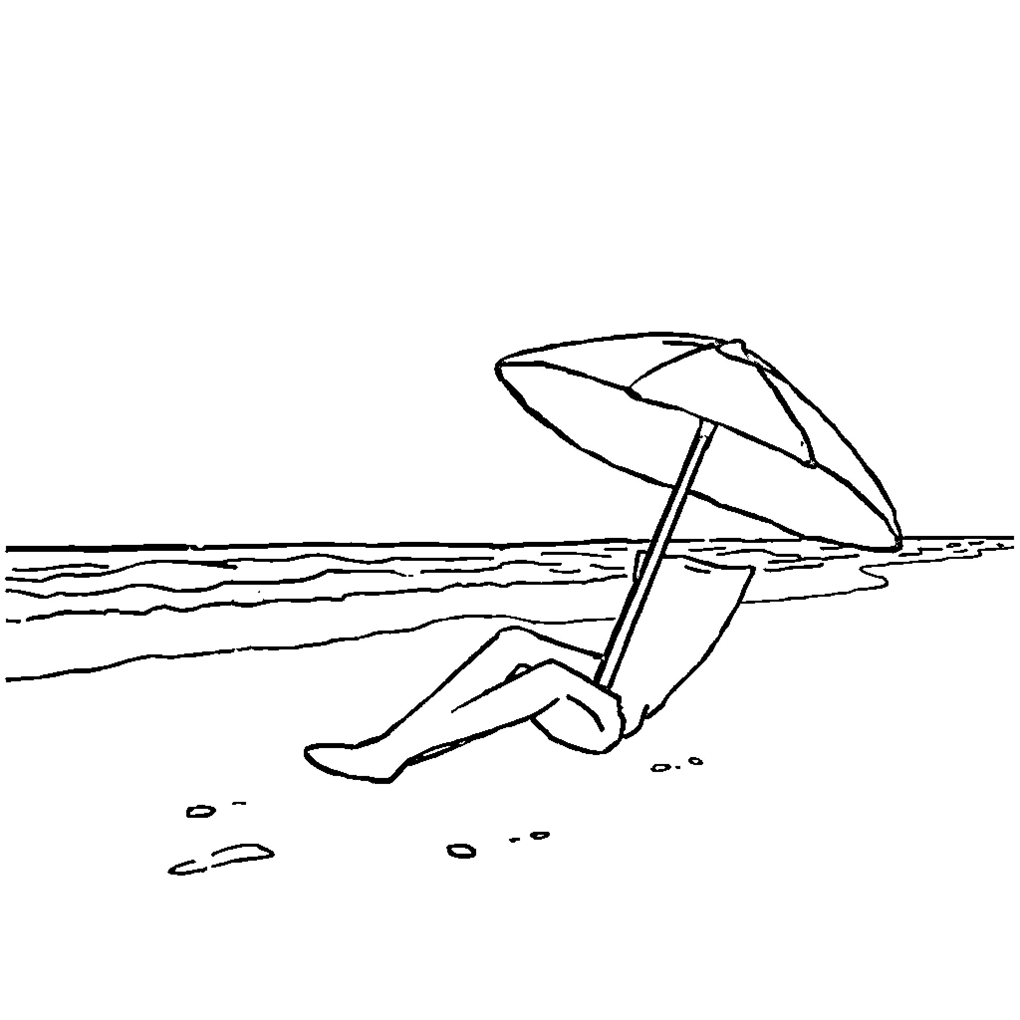 Stick figure relaxing under beach umbrella Coloring Page (free black-and-white line drawing printable PDF for all, from beginners to advanced learners, including children, teens, adults, and seniors)