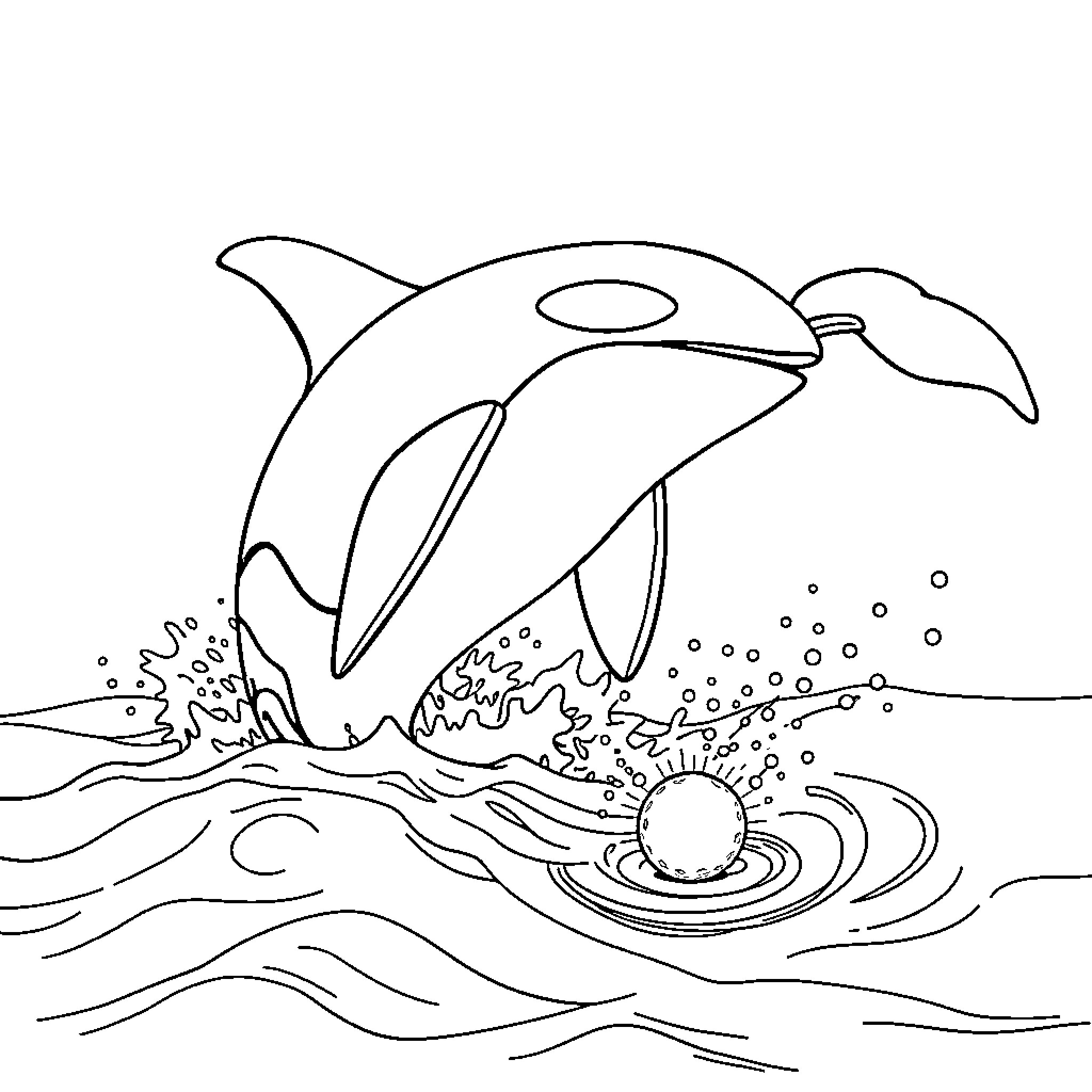 Orca leaping out of the ocean Coloring Page (free black-and-white line drawing printable PDF for all, from beginners to advanced learners, including children, teens, adults, and seniors)