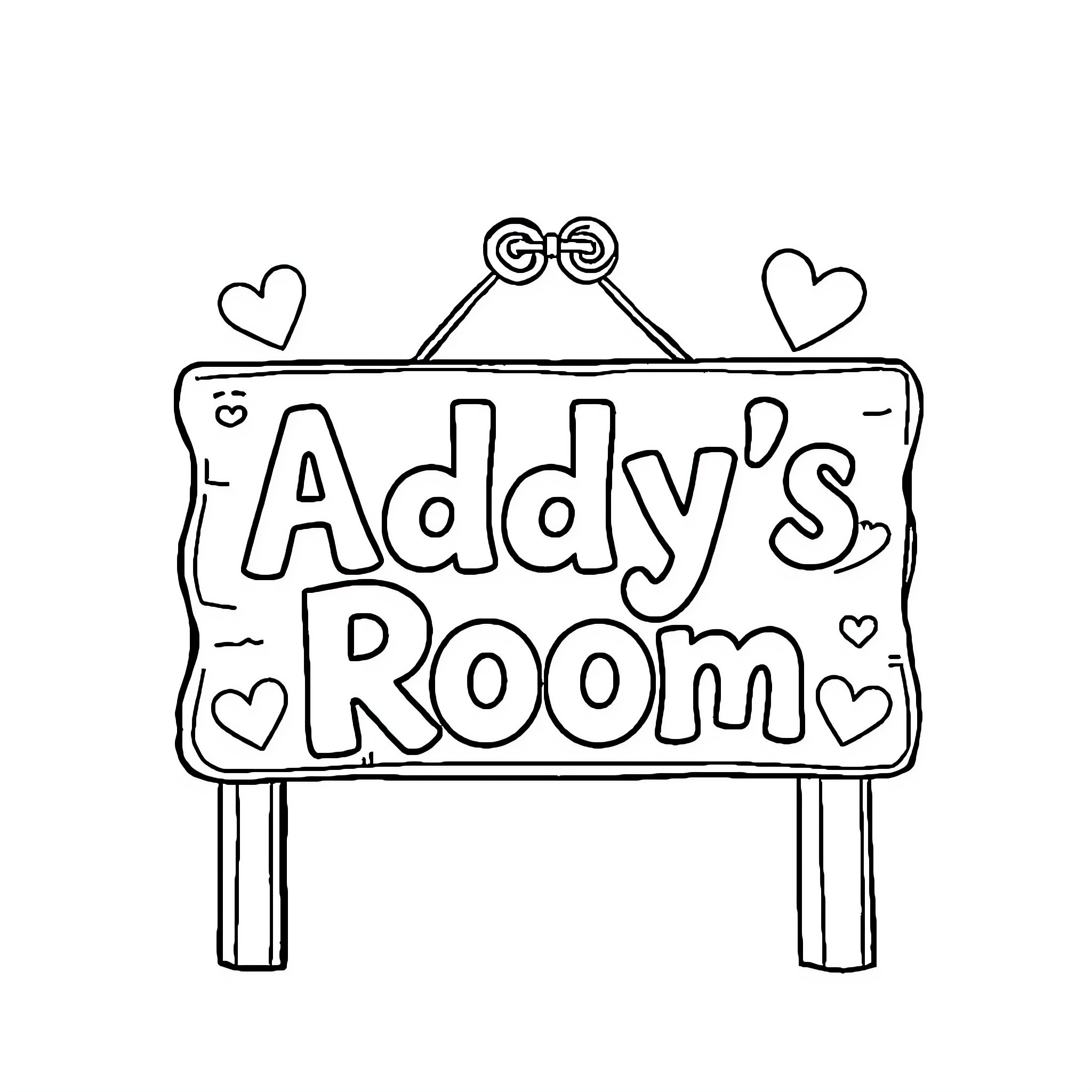 Room Sign with Decorative Hearts Coloring Page (free black-and-white line drawing printable PDF for all, from beginners to advanced learners, including children, teens, adults, and seniors)