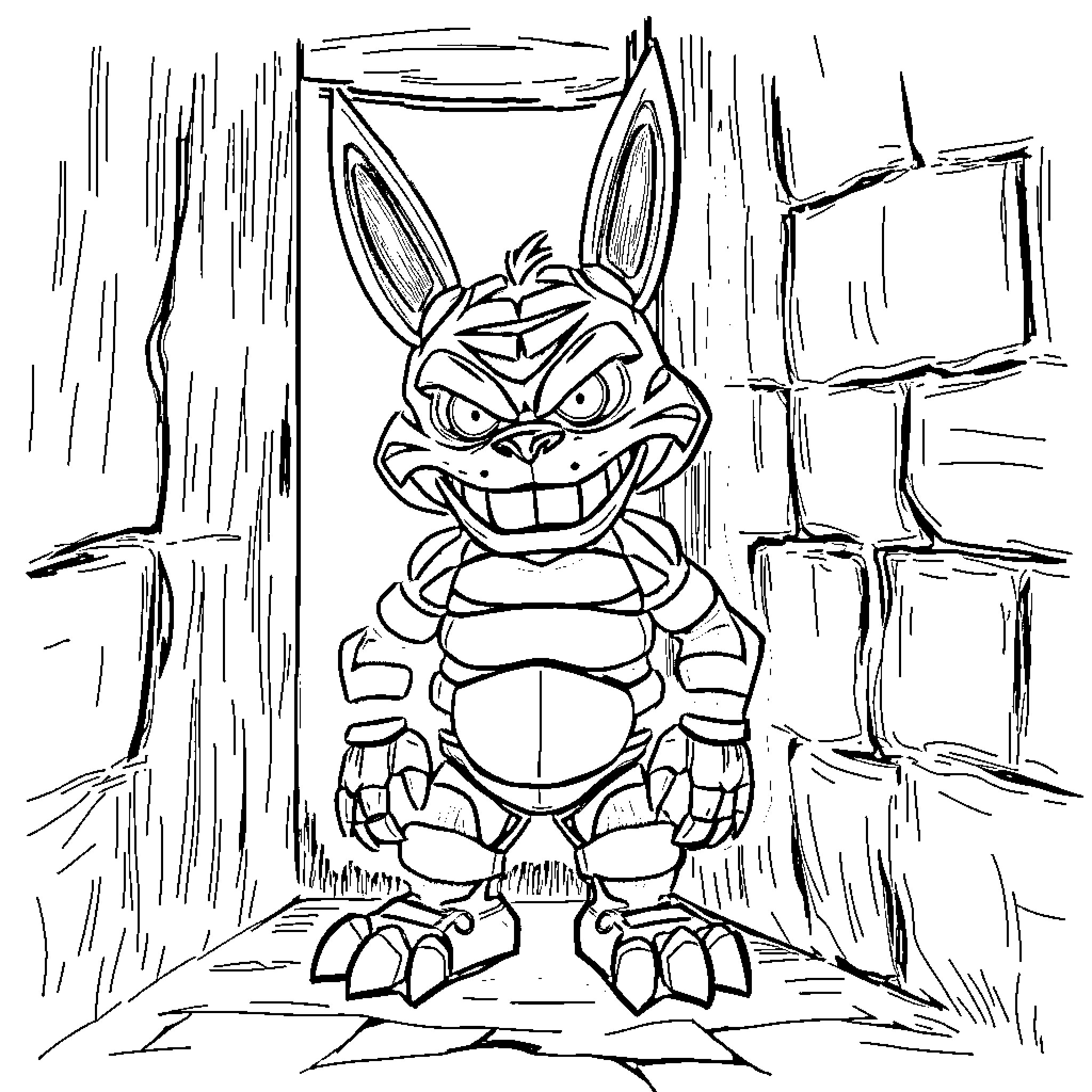 Springtrap's Sinister Grin: A Haunting Presence Coloring Page (free black-and-white line drawing printable PDF for all, from beginners to advanced learners, including children, teens, adults, and seniors)