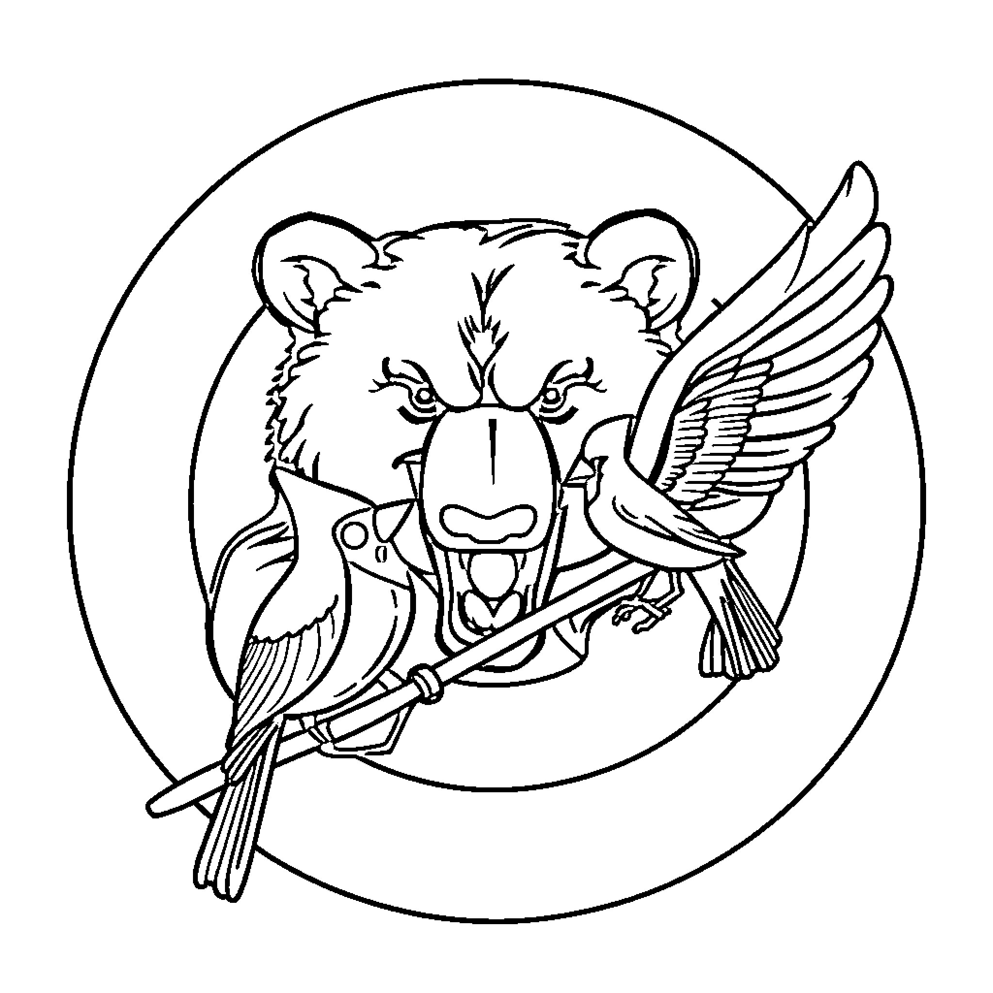 Cubs playing with winged creatures Coloring Page (free black-and-white line drawing printable PDF for all, from beginners to advanced learners, including children, teens, adults, and seniors)