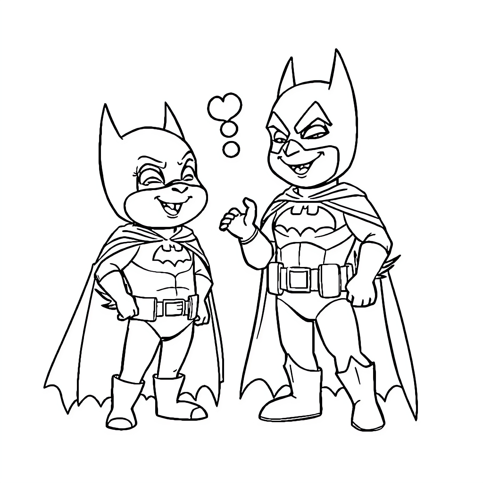 Petit Poilu superheroes in playful poses Coloring Page (free black-and-white line drawing printable PDF for all, from beginners to advanced learners, including children, teens, adults, and seniors)