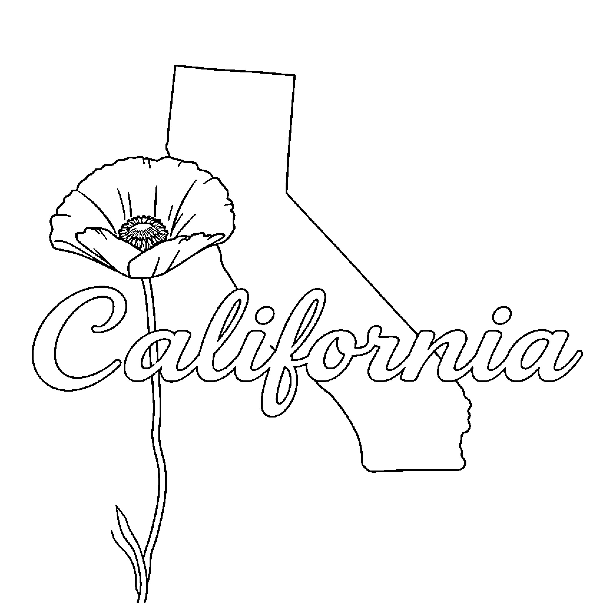 Poppy flower representing California state Coloring Page (free black-and-white line drawing printable PDF for all, from beginners to advanced learners, including children, teens, adults, and seniors)