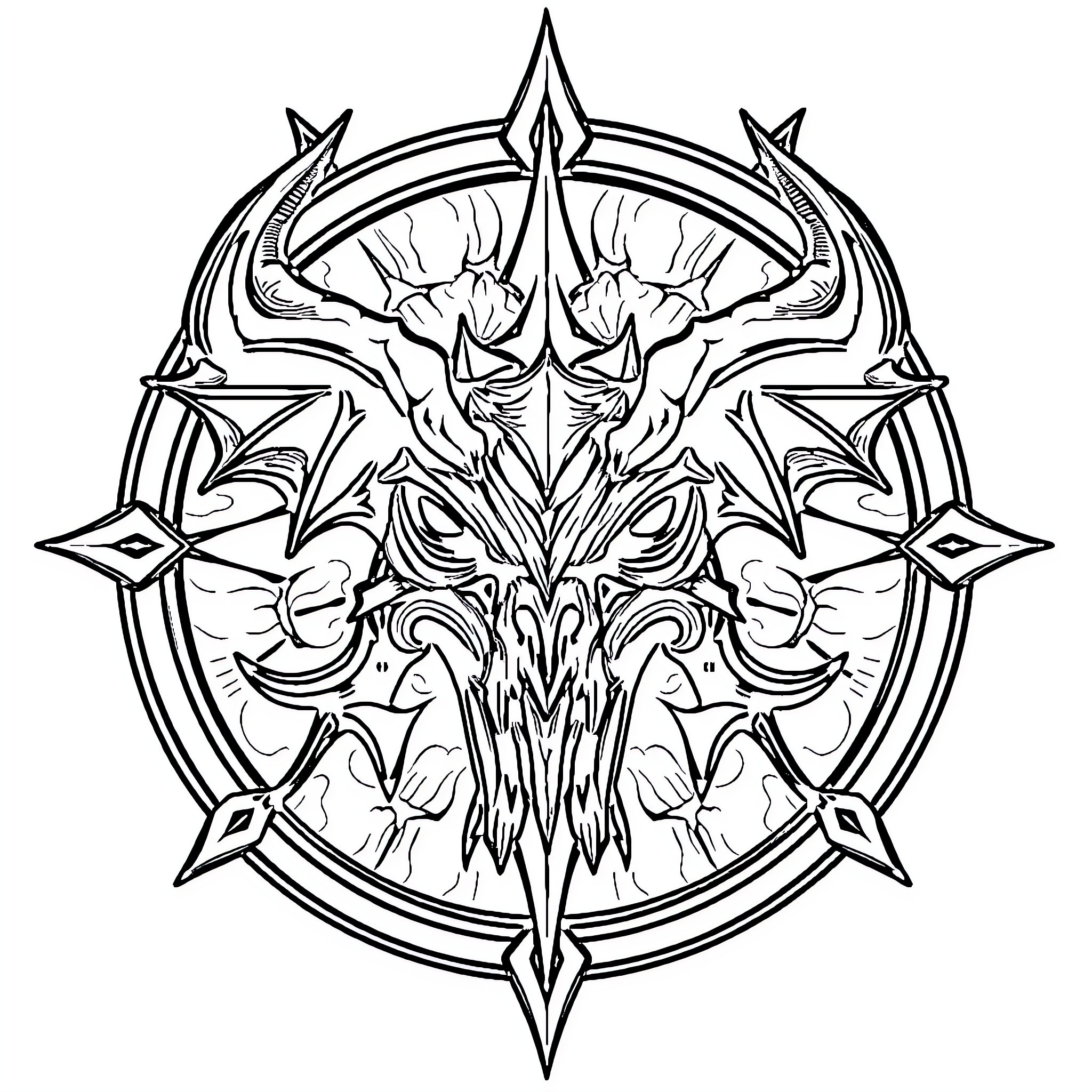 Beast Wielding Ornate Ceremonial Weapon Coloring Page (free black-and-white line drawing printable PDF for all, from beginners to advanced learners, including children, teens, adults, and seniors)
