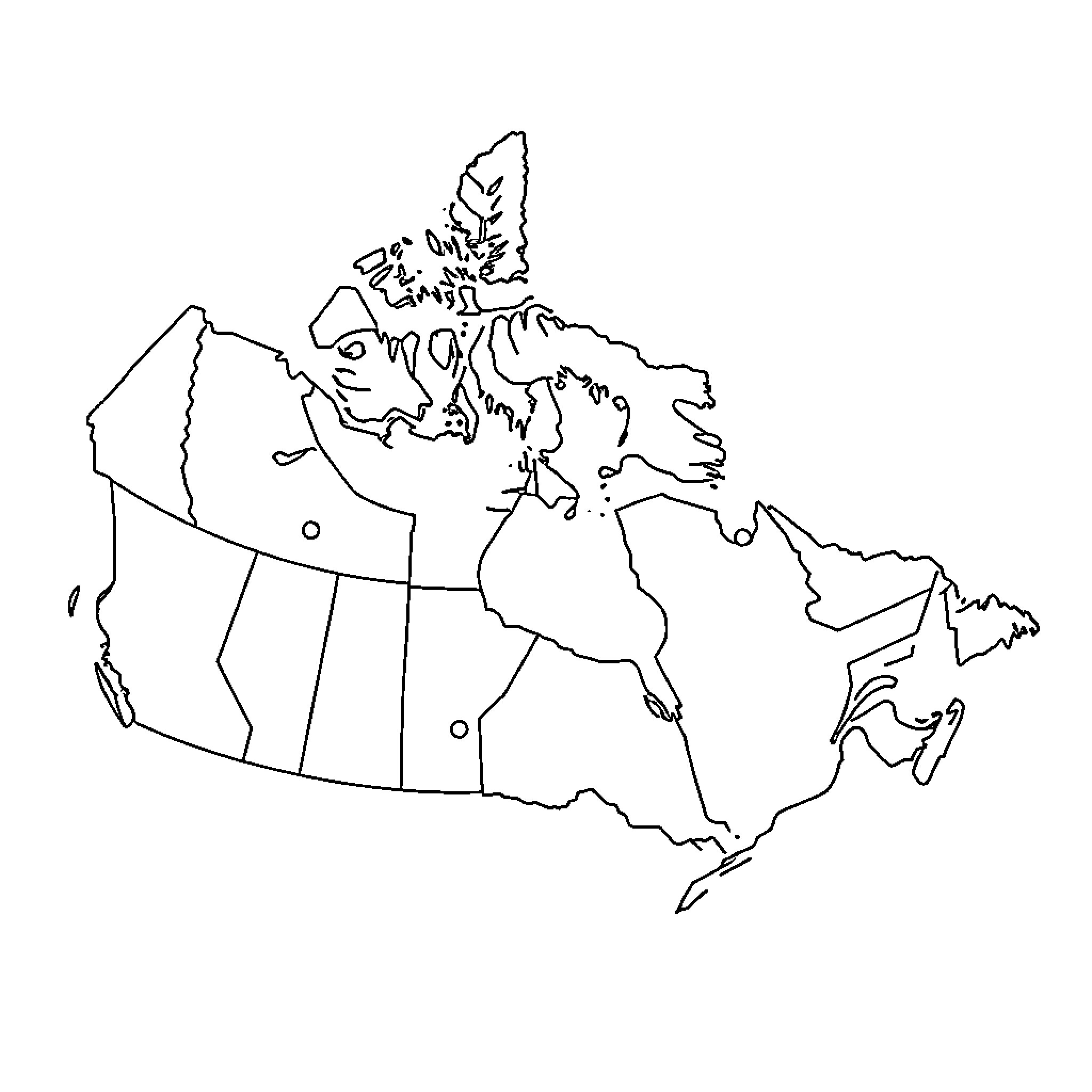 Map of the outline of Canada Coloring Page (free black-and-white line drawing printable PDF for all, from beginners to advanced learners, including children, teens, adults, and seniors)