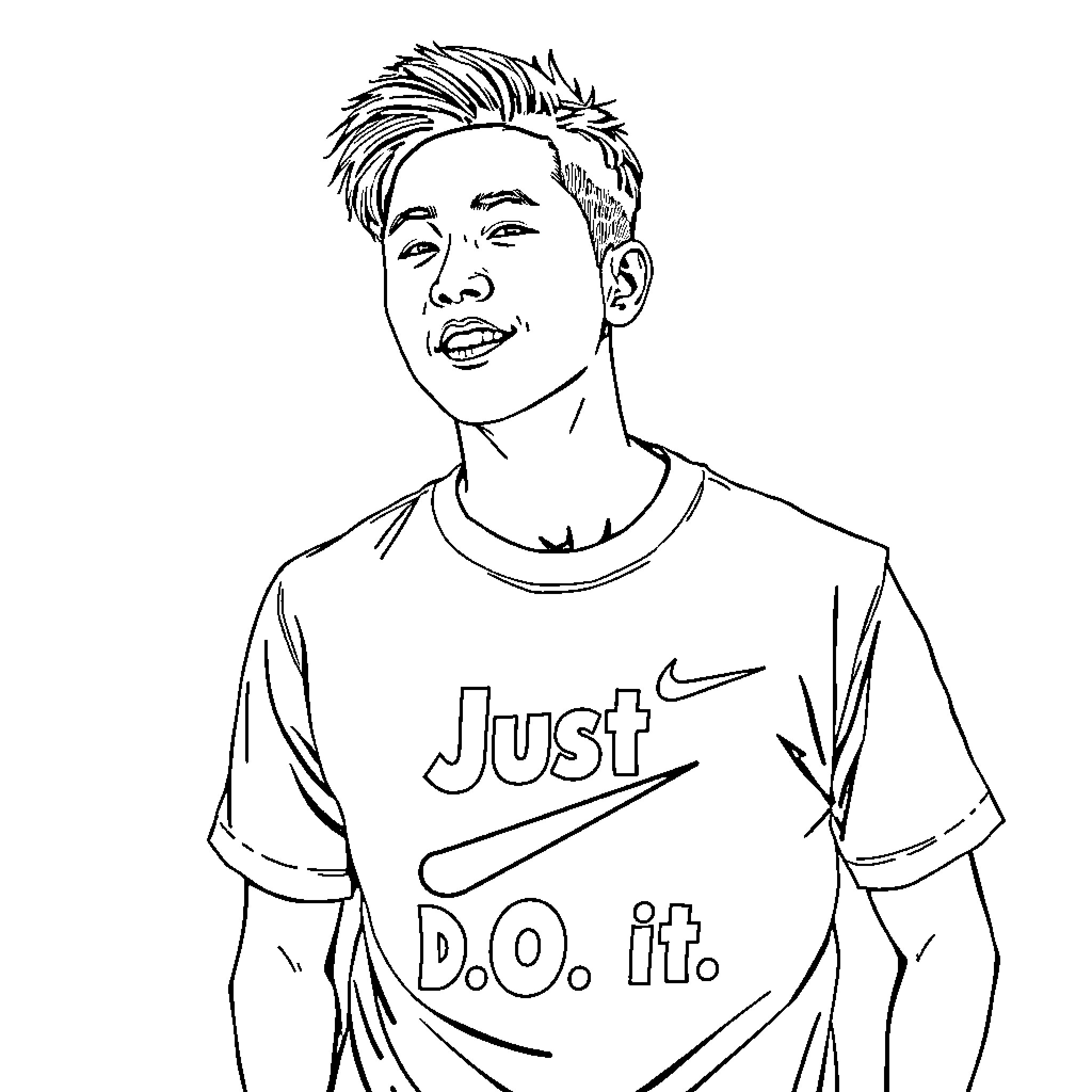 Doh Kyungsoo Expressing Playful Enthusiasm in Casual Attire Coloring Page (free black-and-white line drawing printable PDF for all, from beginners to advanced learners, including children, teens, adults, and seniors)